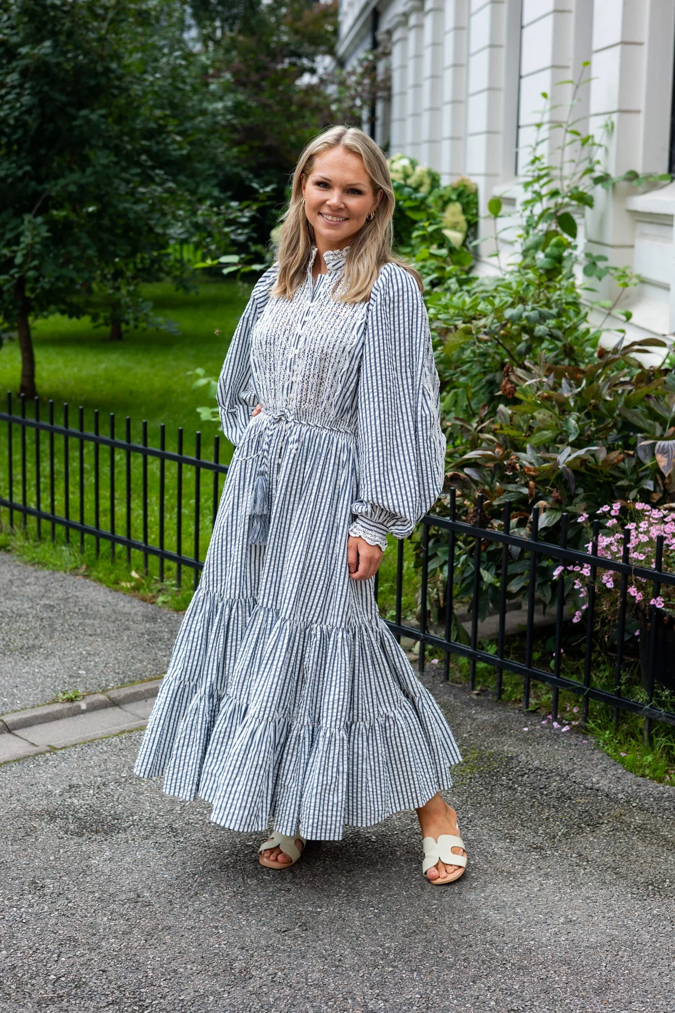 Seersucker Midi Dress Blue Stripe - Image 9