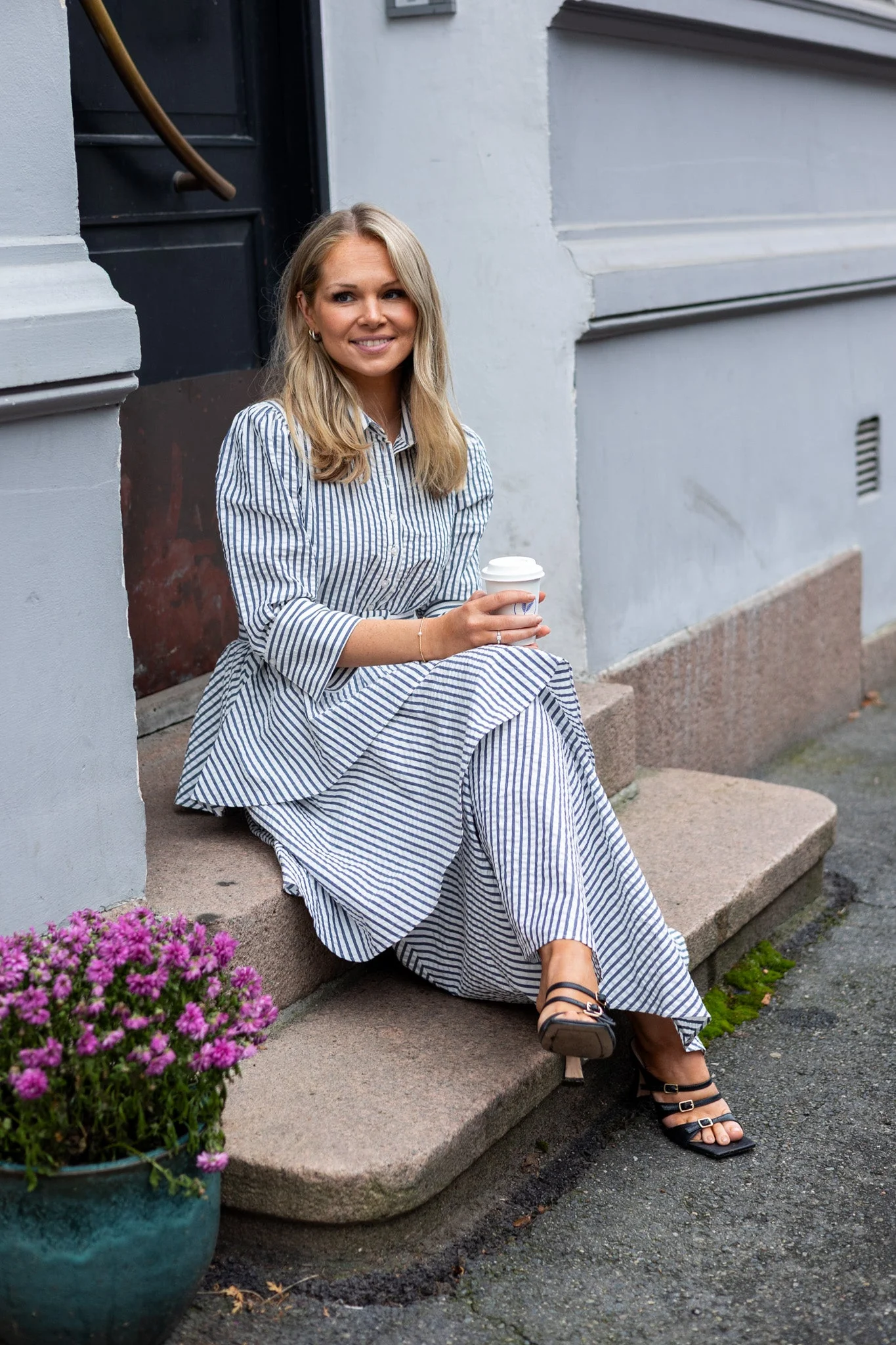 Seersucker Shirt Dress Blue Stripe - Image 3