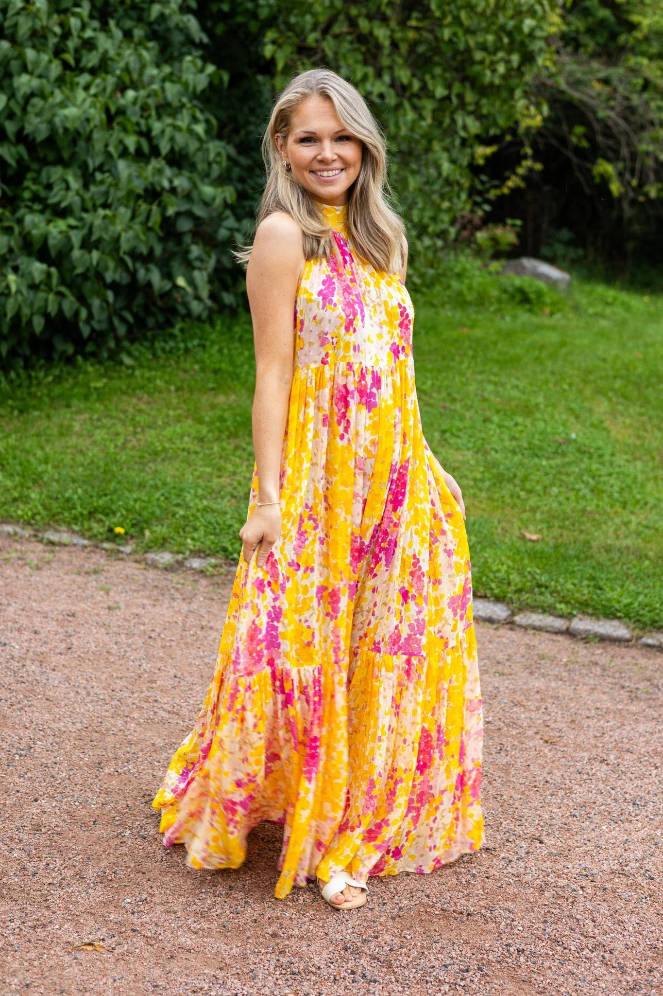 Dotted Georgette Halterneck Dress Poppy - Image 6