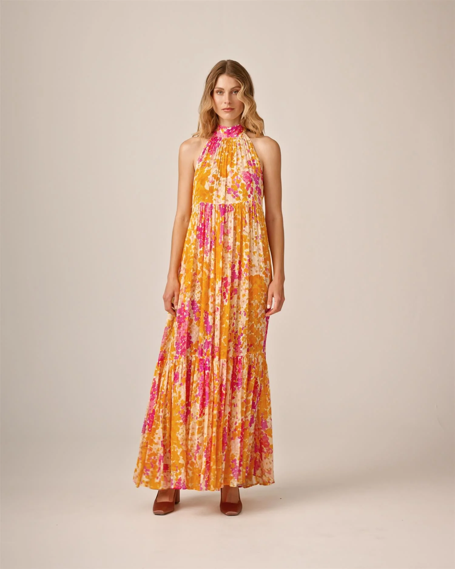 Dotted Georgette Halterneck Dress Poppy - Image 8