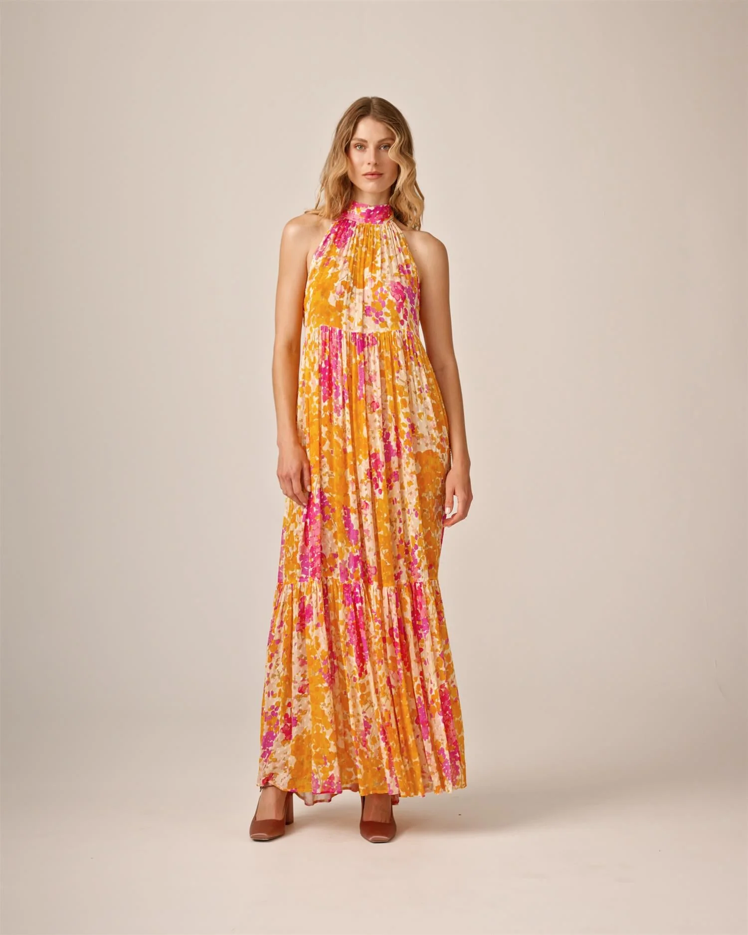 Dotted Georgette Halterneck Dress Poppy - Image 9