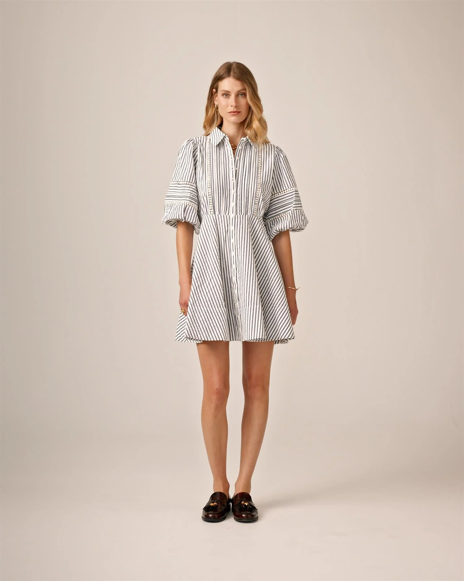 Seersucker Decorated Dress Blue Stripe - Image 11