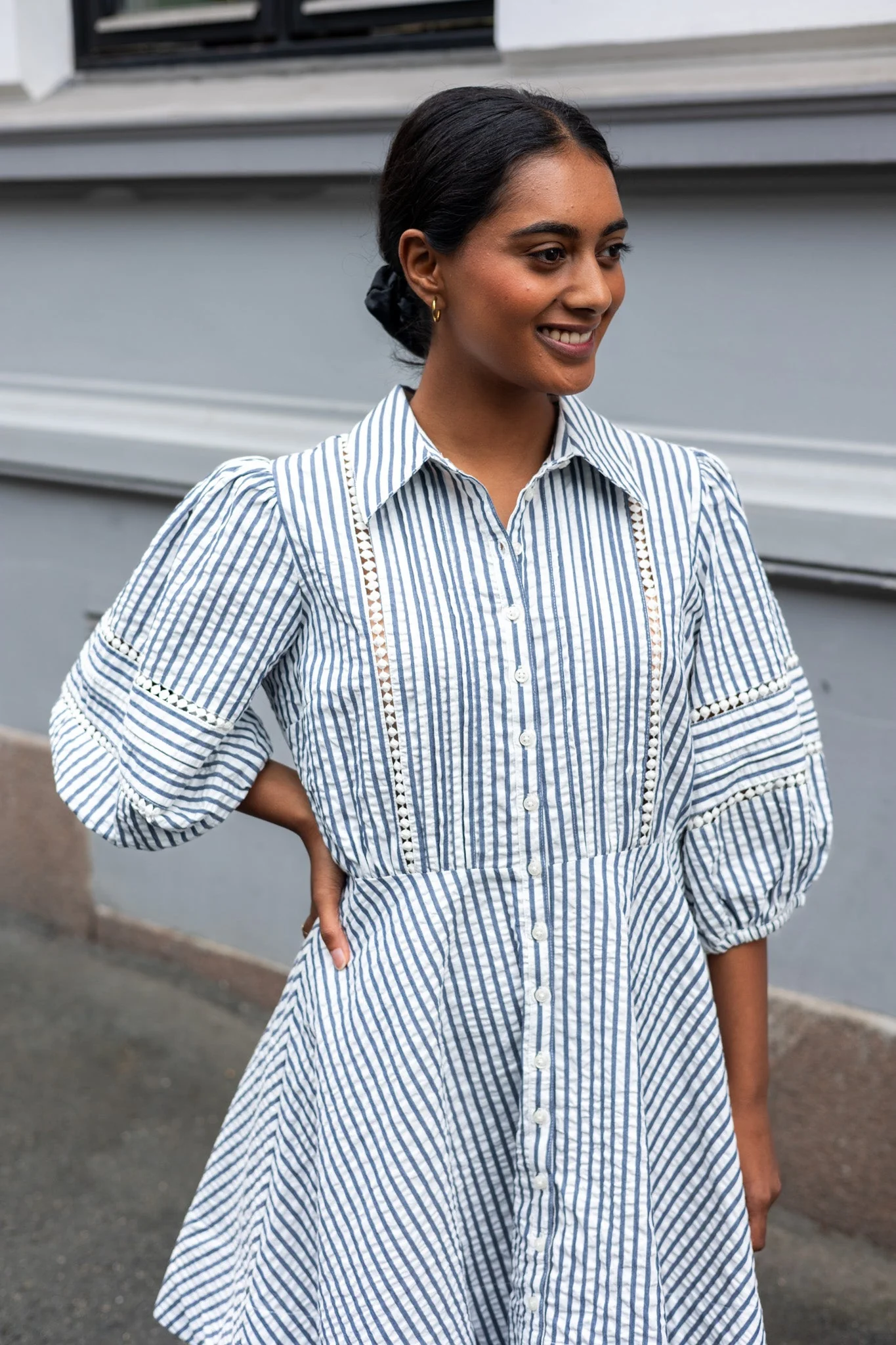 Seersucker Decorated Dress Blue Stripe - Image 4