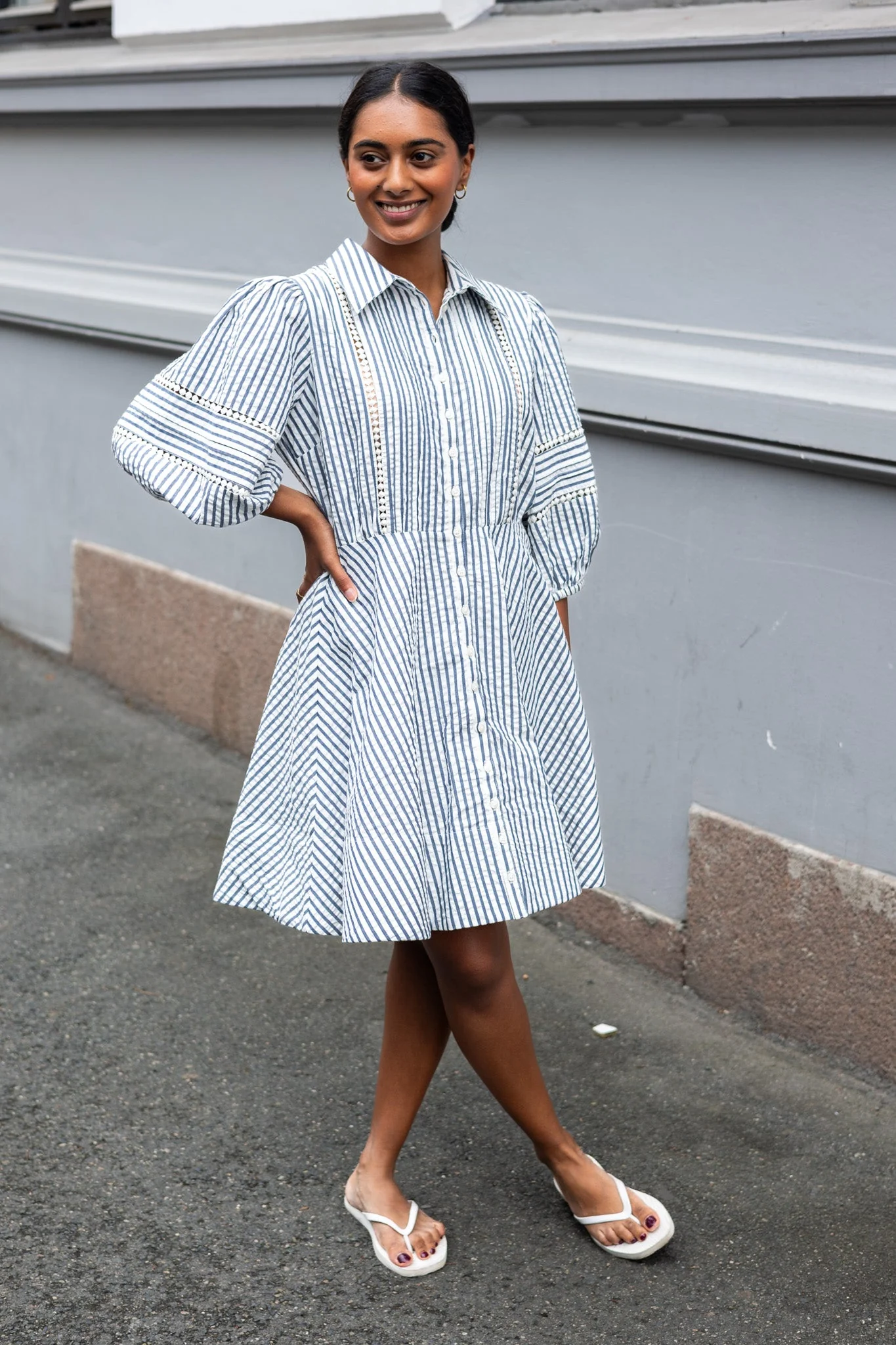 Seersucker Decorated Dress Blue Stripe - Image 5