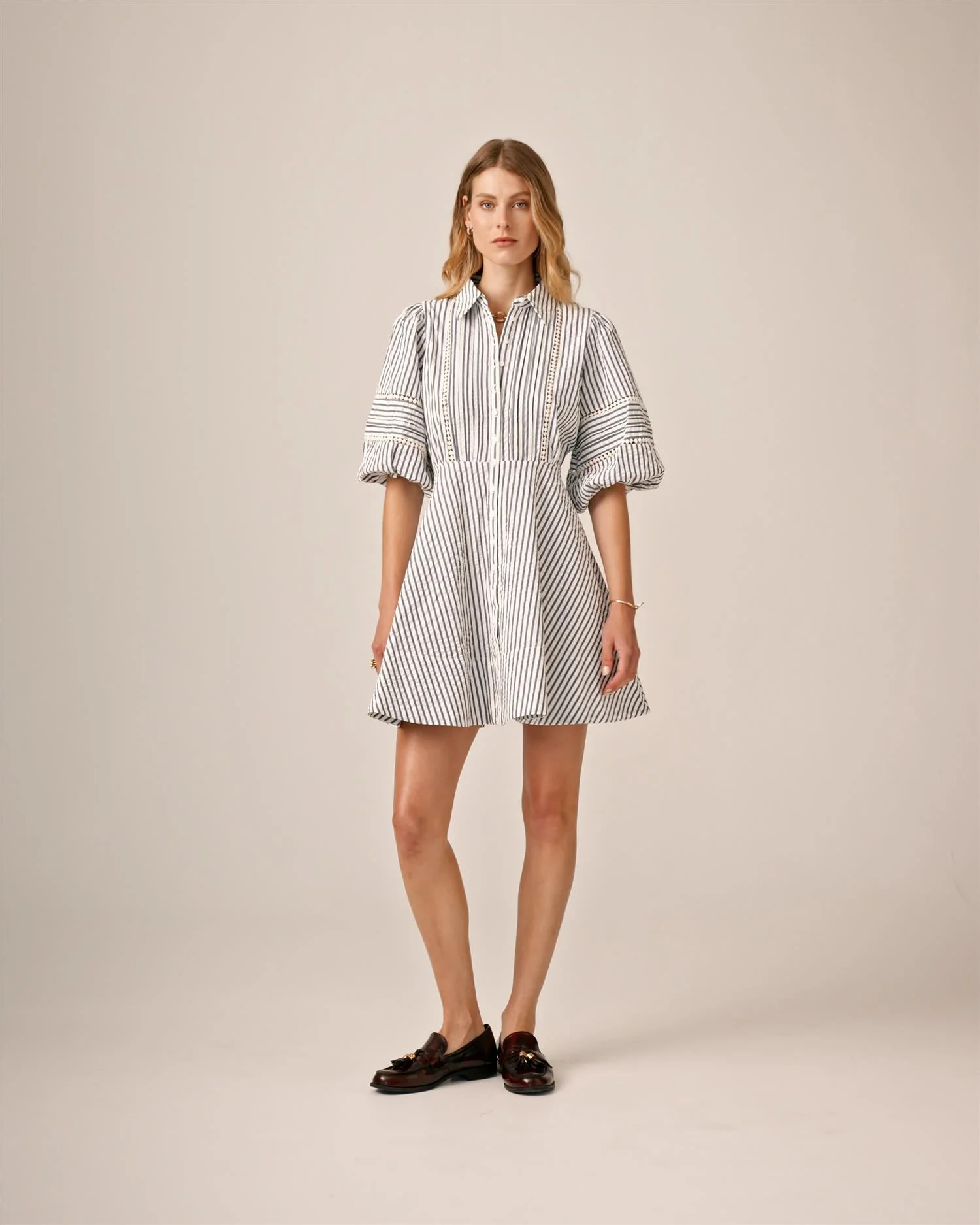 Seersucker Decorated Dress Blue Stripe - Image 6