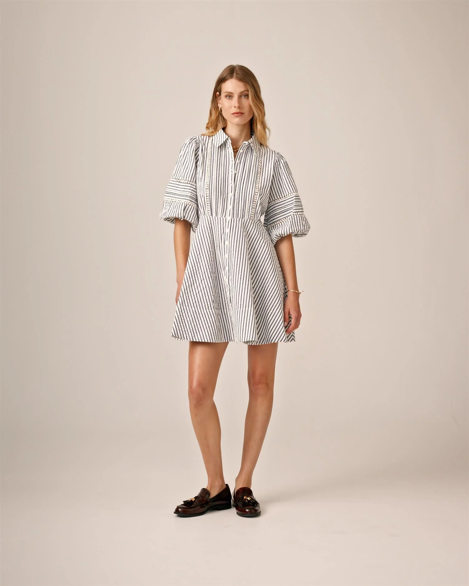 Seersucker Decorated Dress Blue Stripe - Image 7