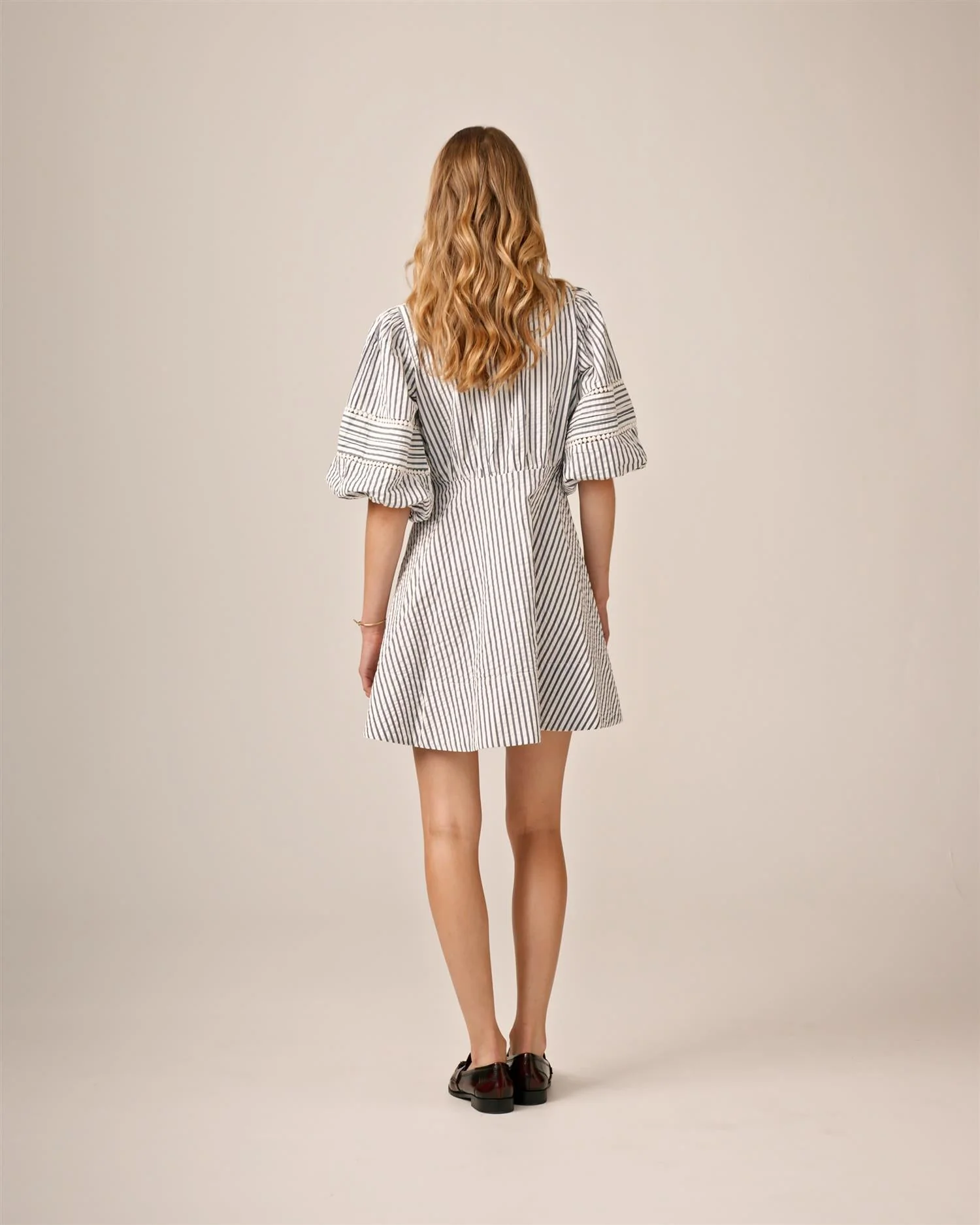 Seersucker Decorated Dress Blue Stripe - Image 9