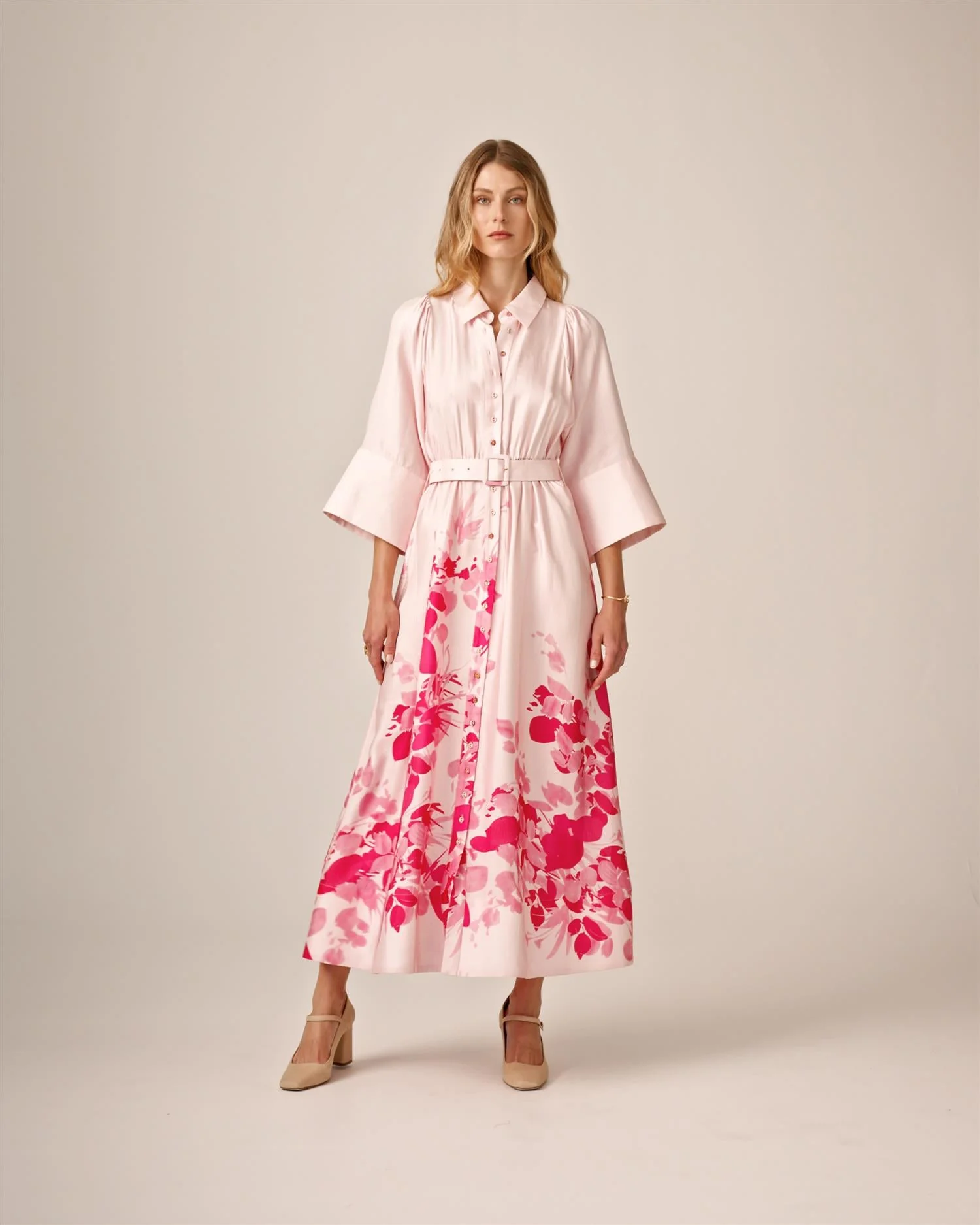 Viscose Collared Dress Pink Field - Image 13