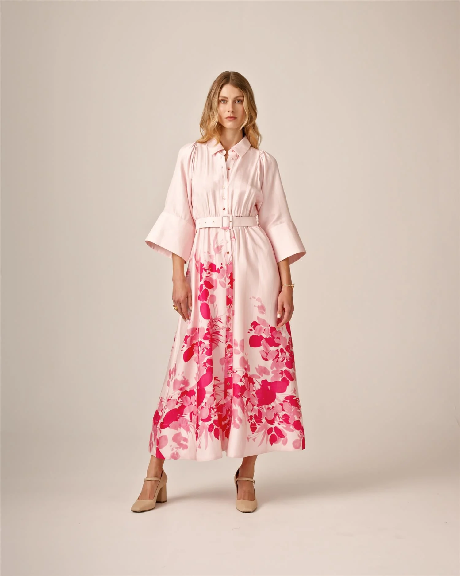 Viscose Collared Dress Pink Field - Image 14