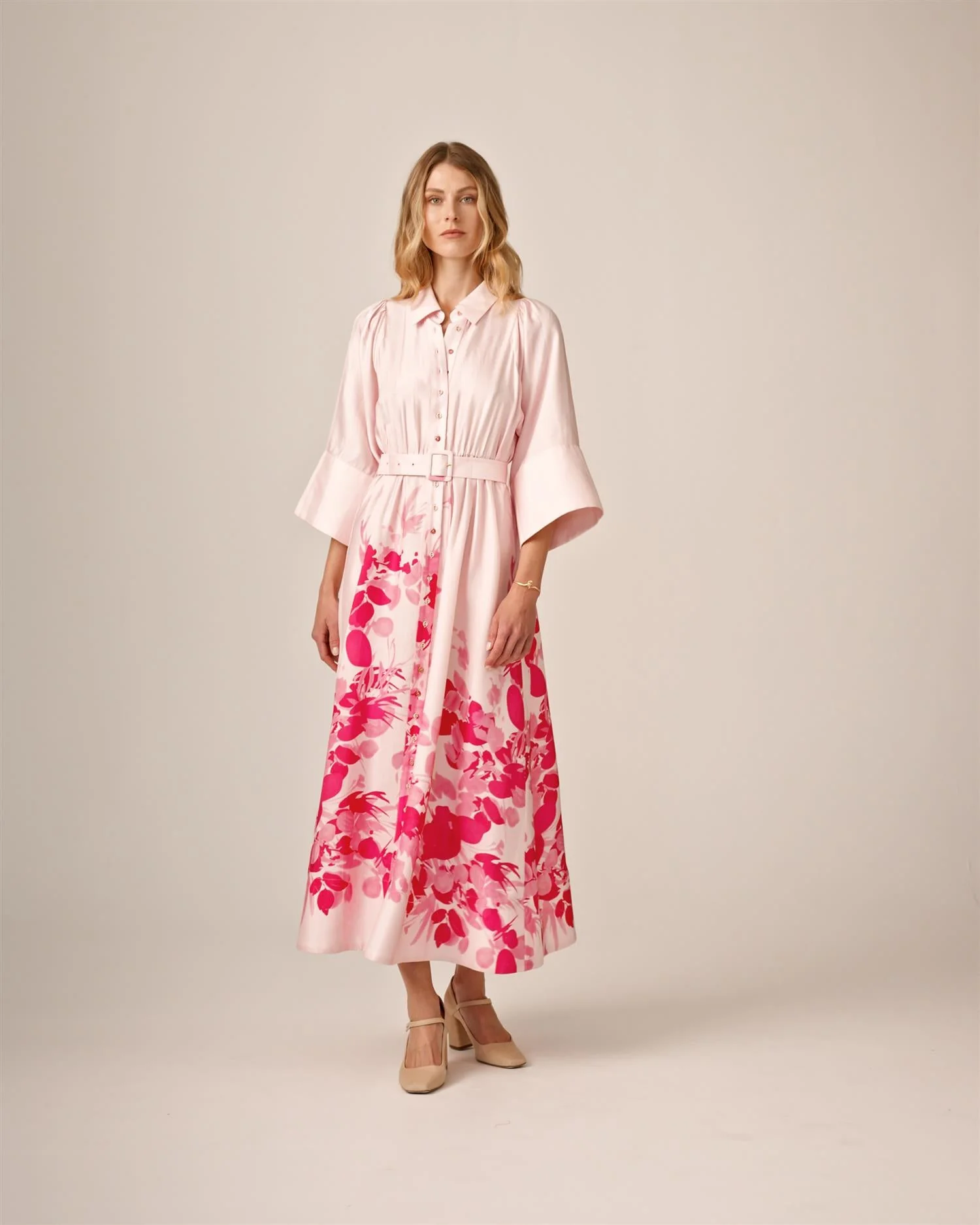 Viscose Collared Dress Pink Field - Image 17