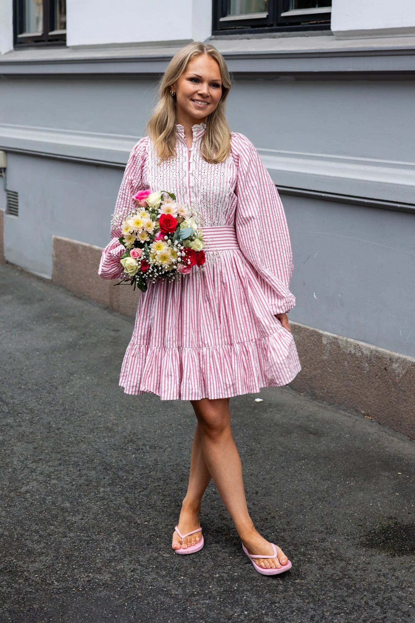 Seersucker Mini Dress Pink Stripe - Image 5