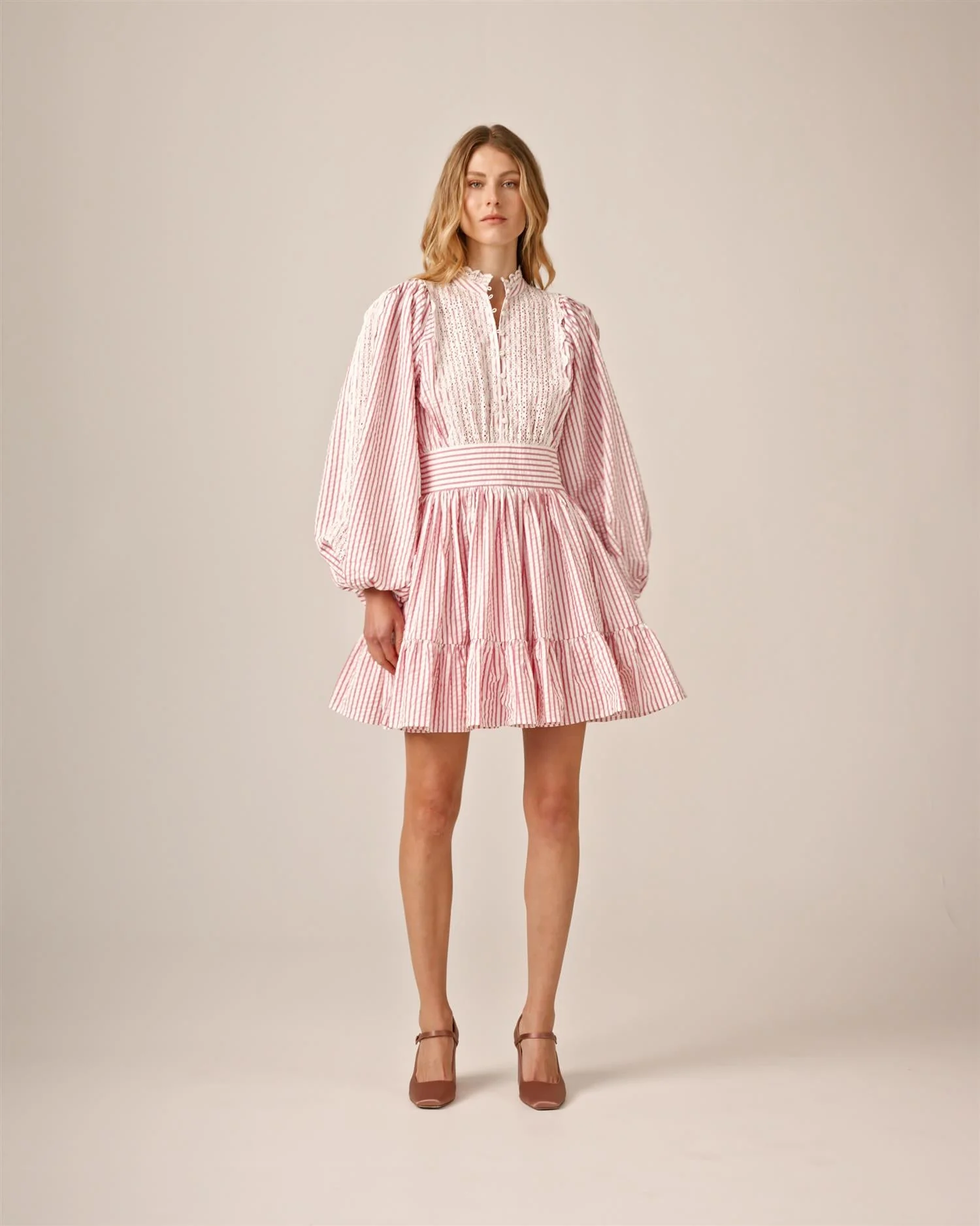 Seersucker Mini Dress Pink Stripe - Image 7