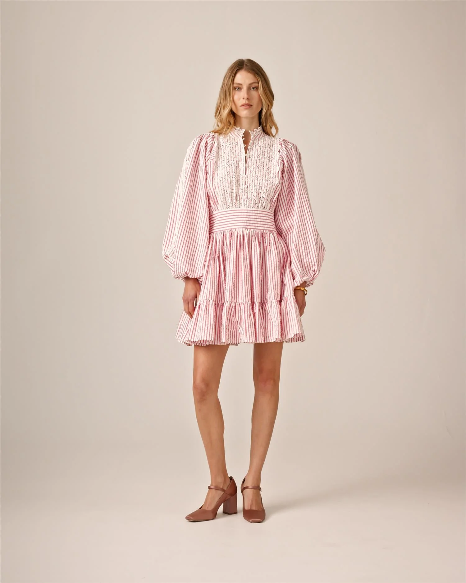 Seersucker Mini Dress Pink Stripe - Image 8