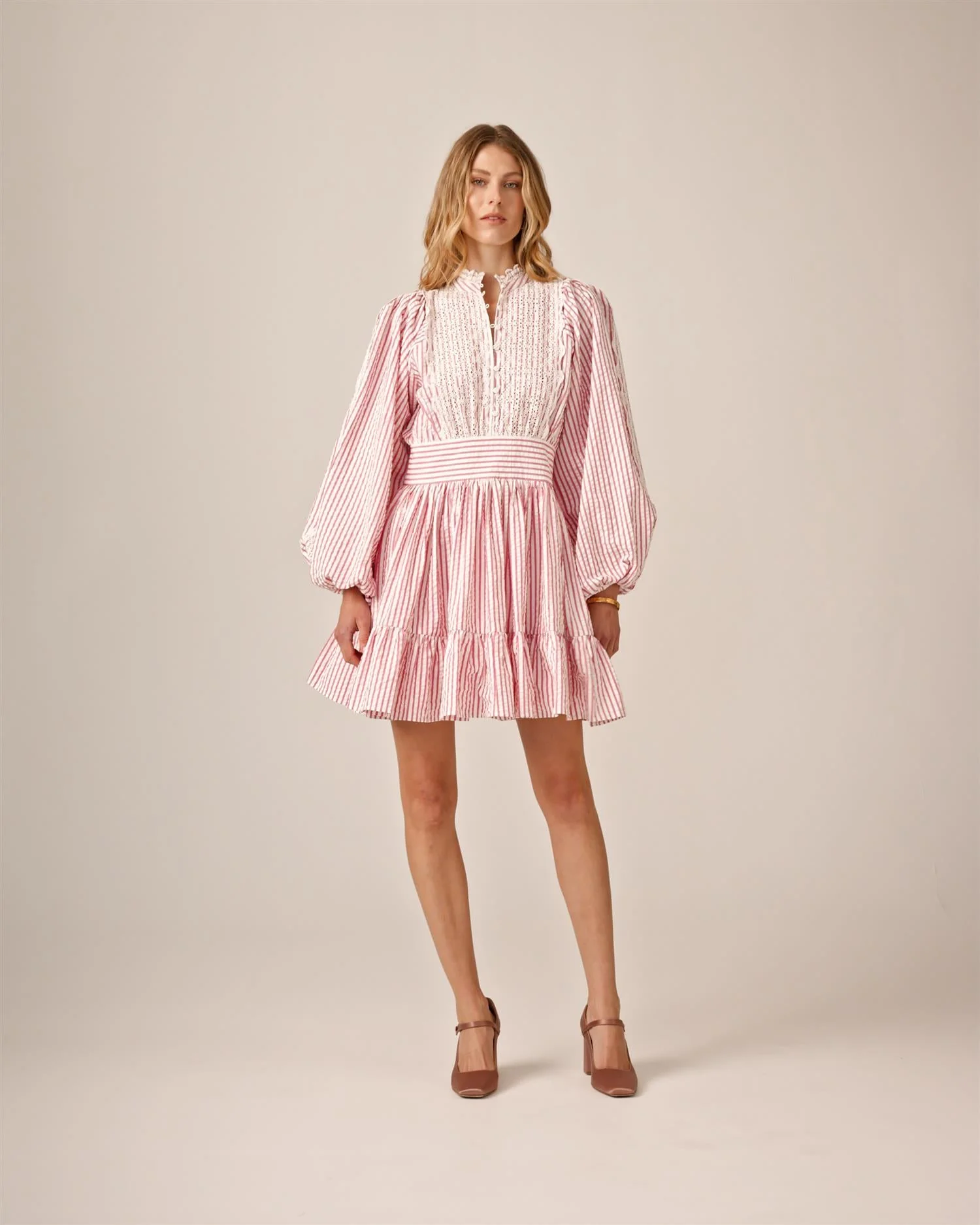Seersucker Mini Dress Pink Stripe - Image 9