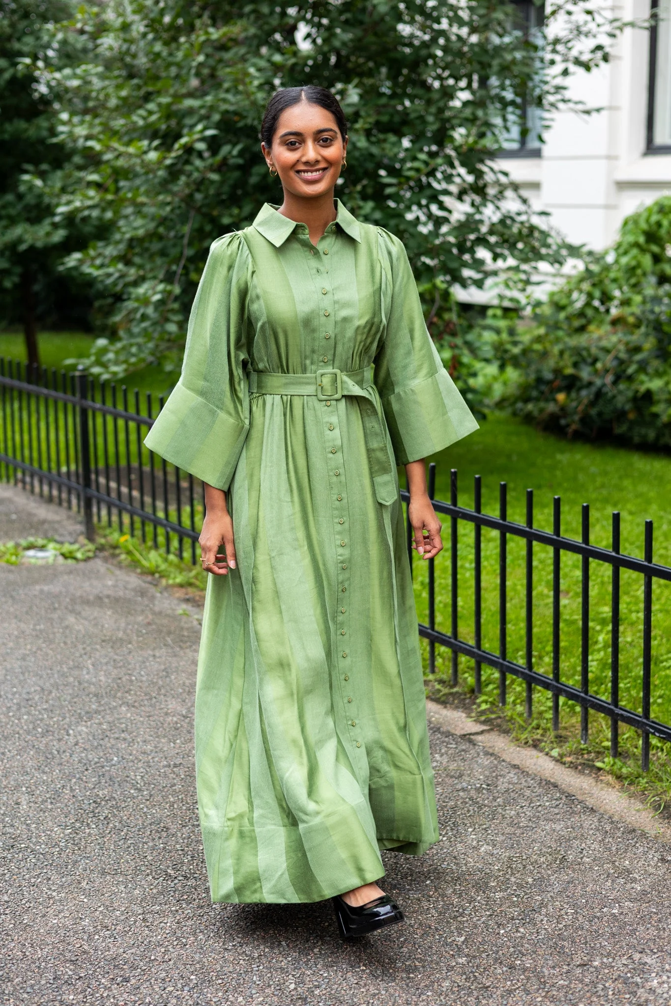 Viscose Collared Dress Green - Image 3