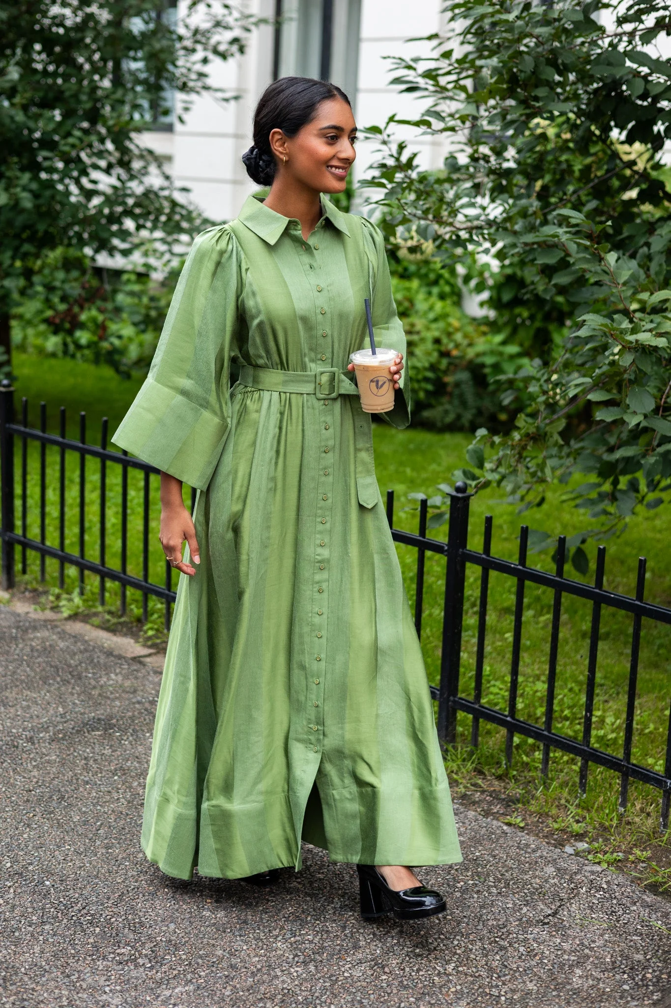Viscose Collared Dress Green - Image 4