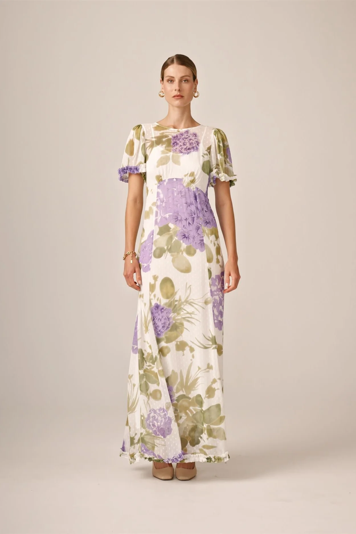 Dotted Georgette Maxi Dress Purple Flowerfield - Image 6