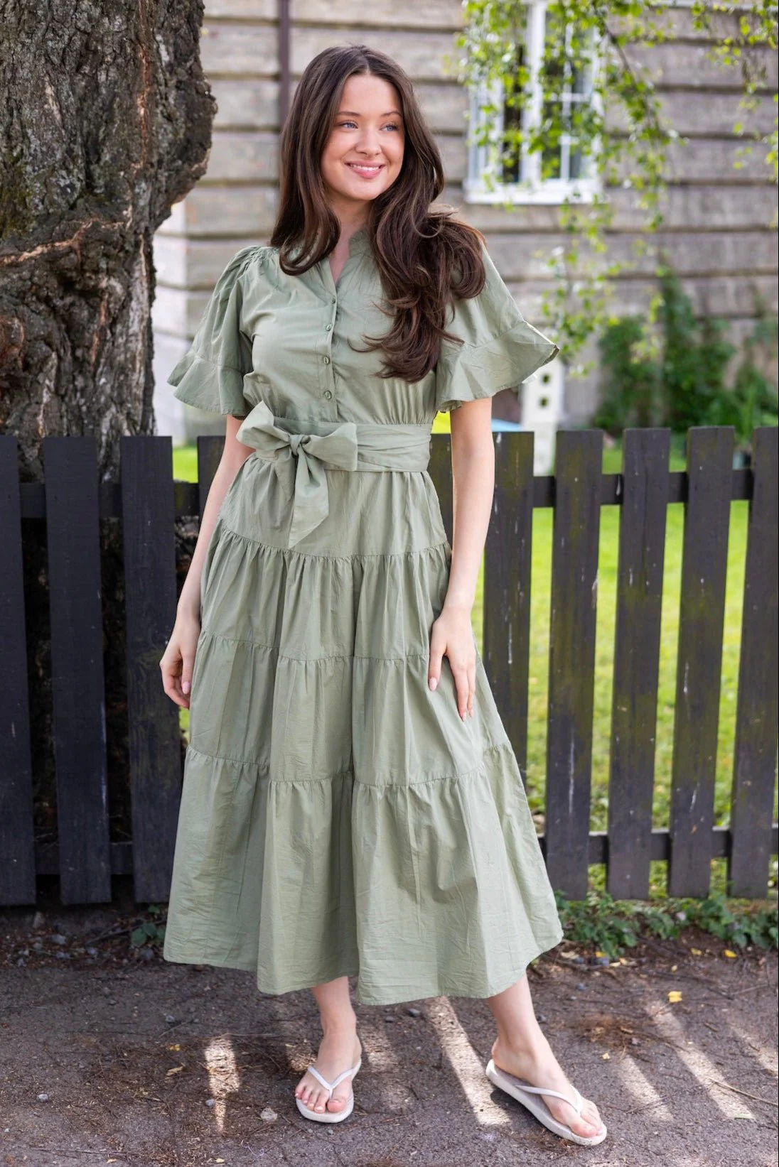 Gaia Dress Sage Poplin