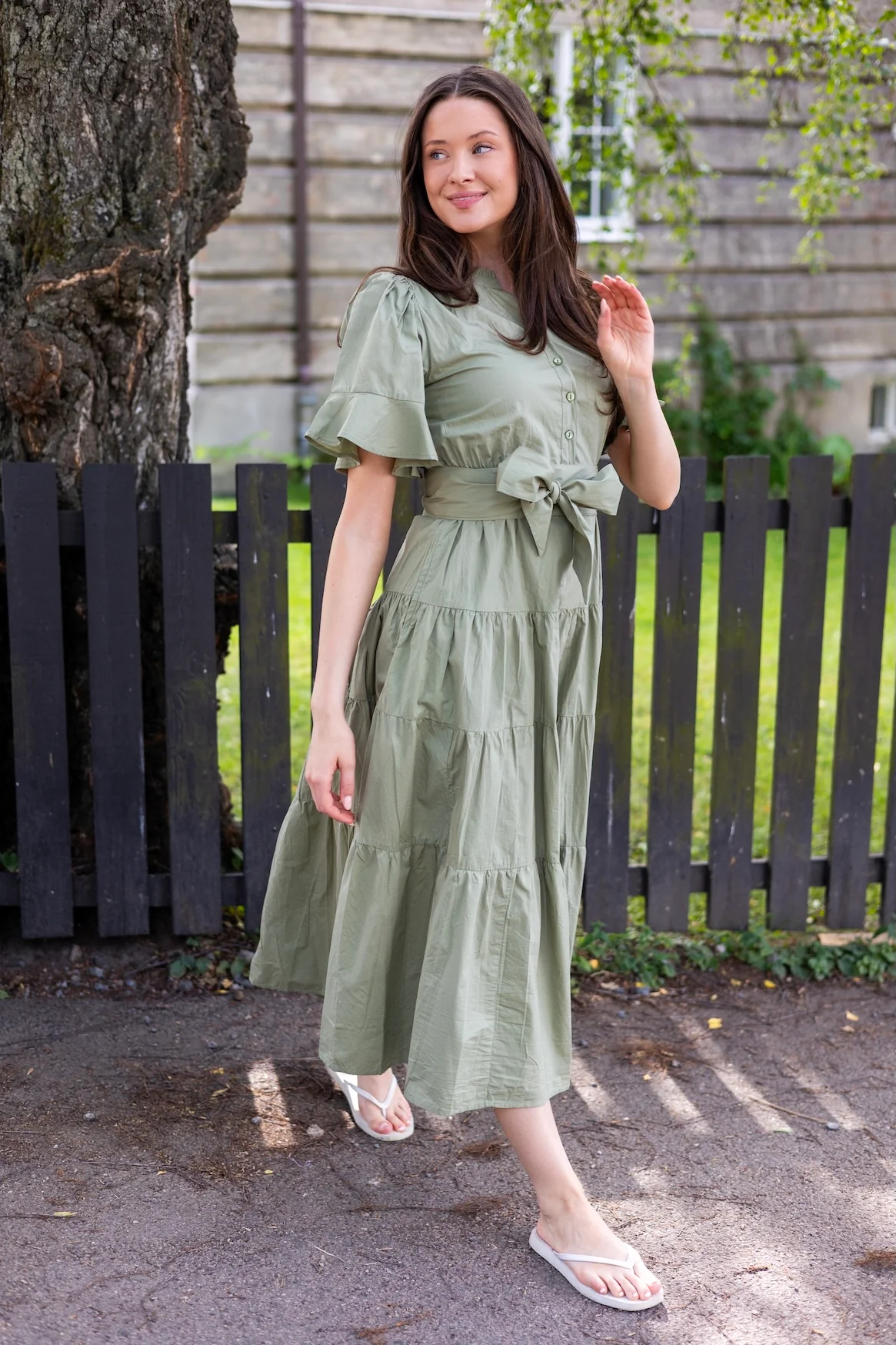 Gaia Dress Sage Poplin - Image 3