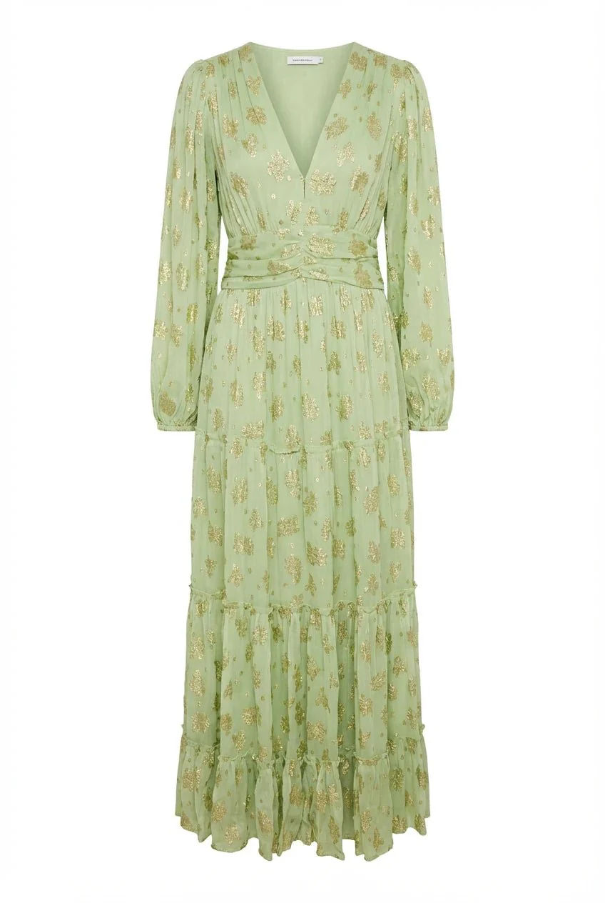 Noor Maxi Dress Lime Georgette - Image 2