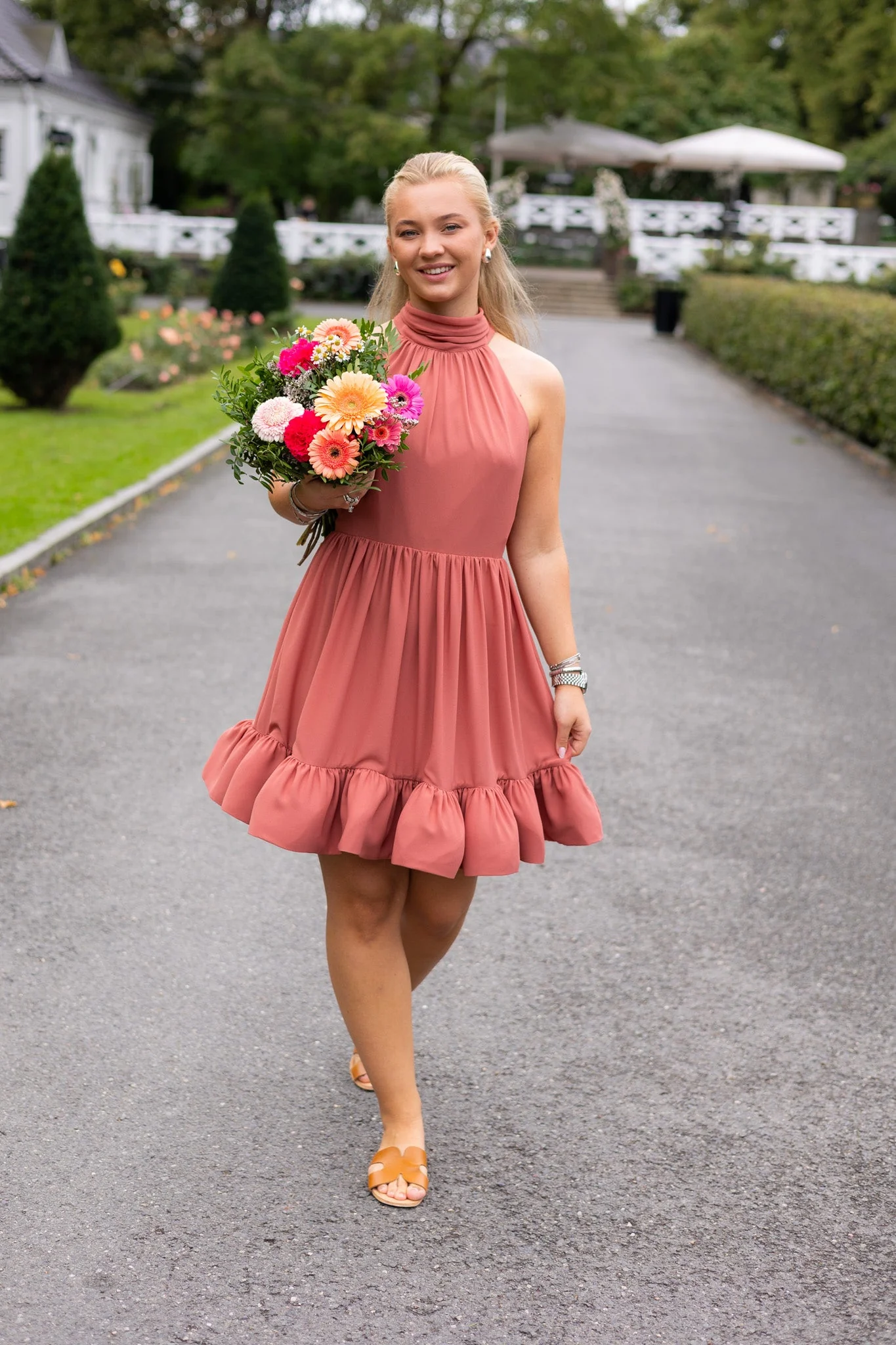 Fern Halterneck Ruffled Mini Dress Terracotta - Image 4