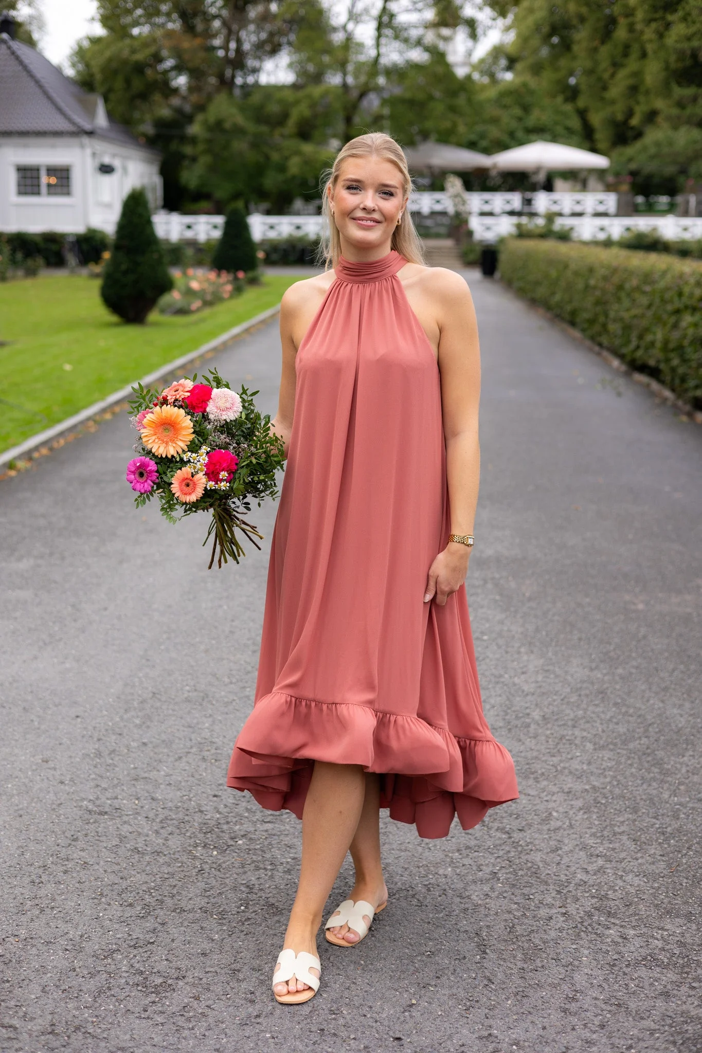 Sabrina Halterneck Ruffled Maxi Dress Terracotta