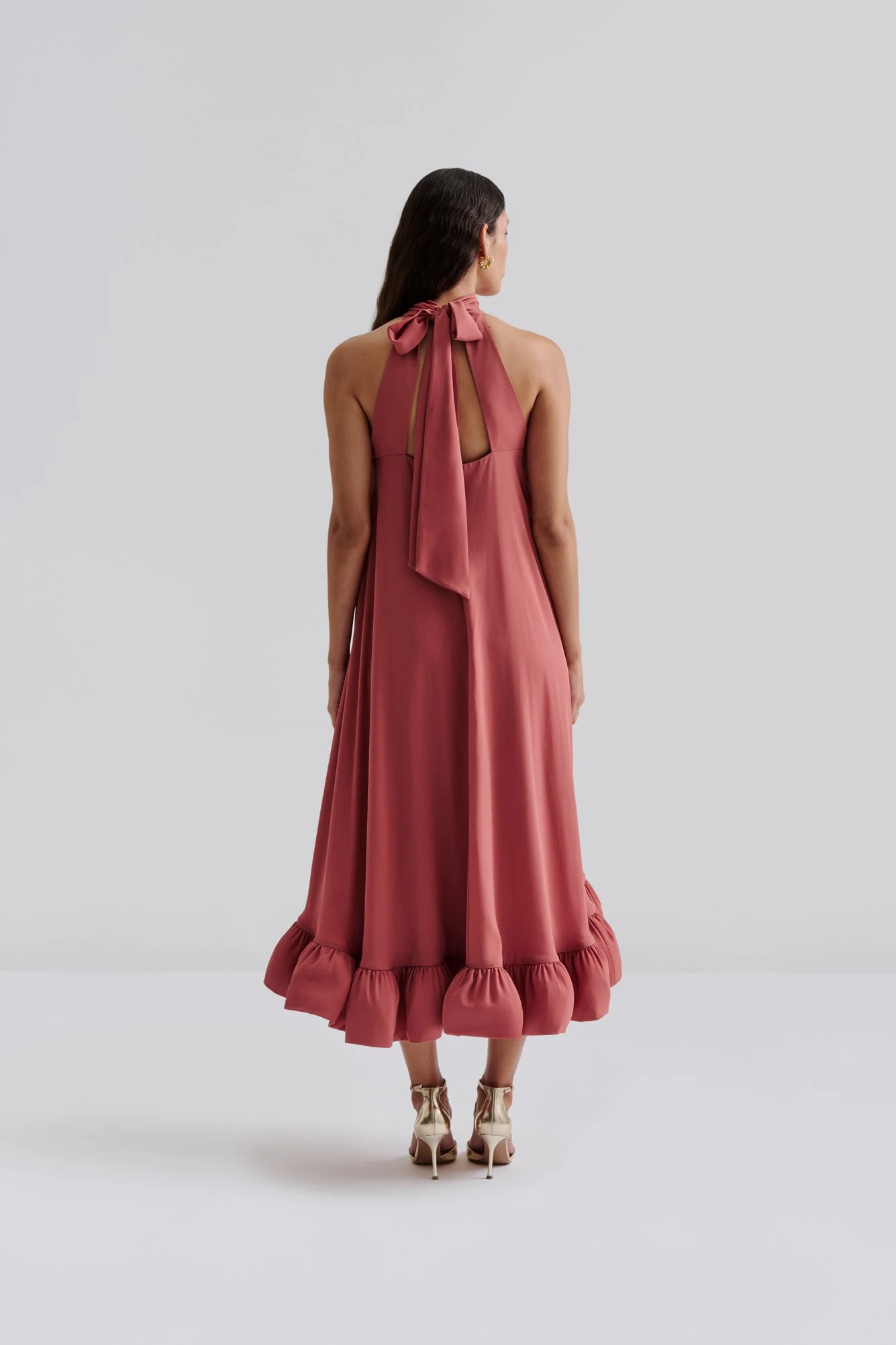 Sabrina Halterneck Ruffled Maxi Dress Terracotta - Image 10