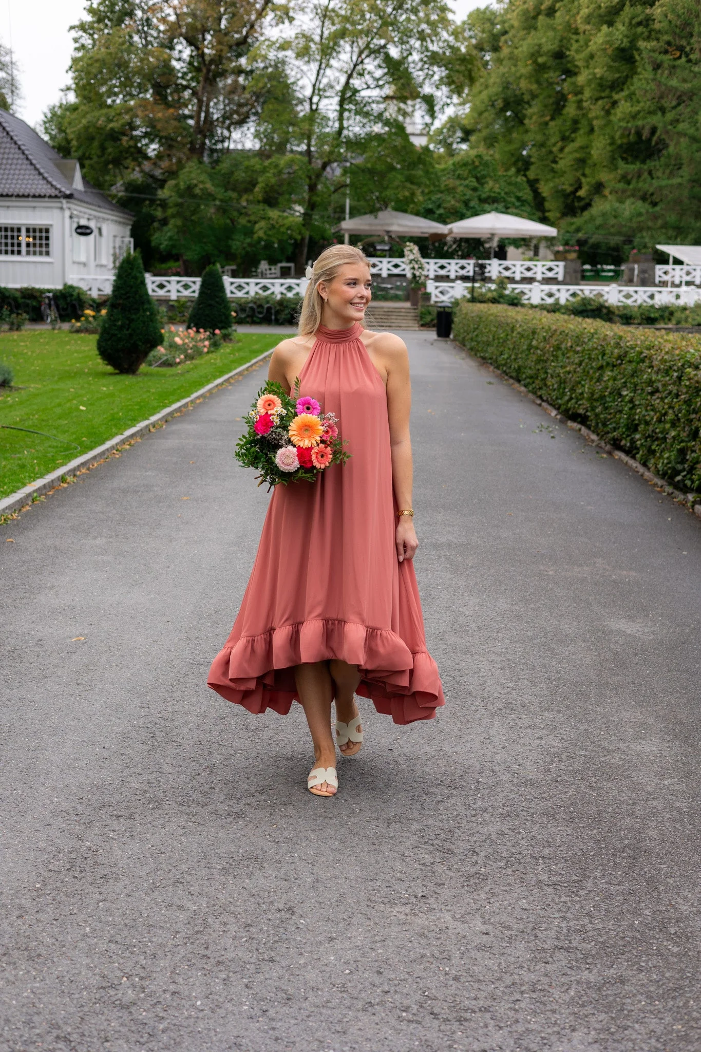 Sabrina Halterneck Ruffled Maxi Dress Terracotta - Image 2