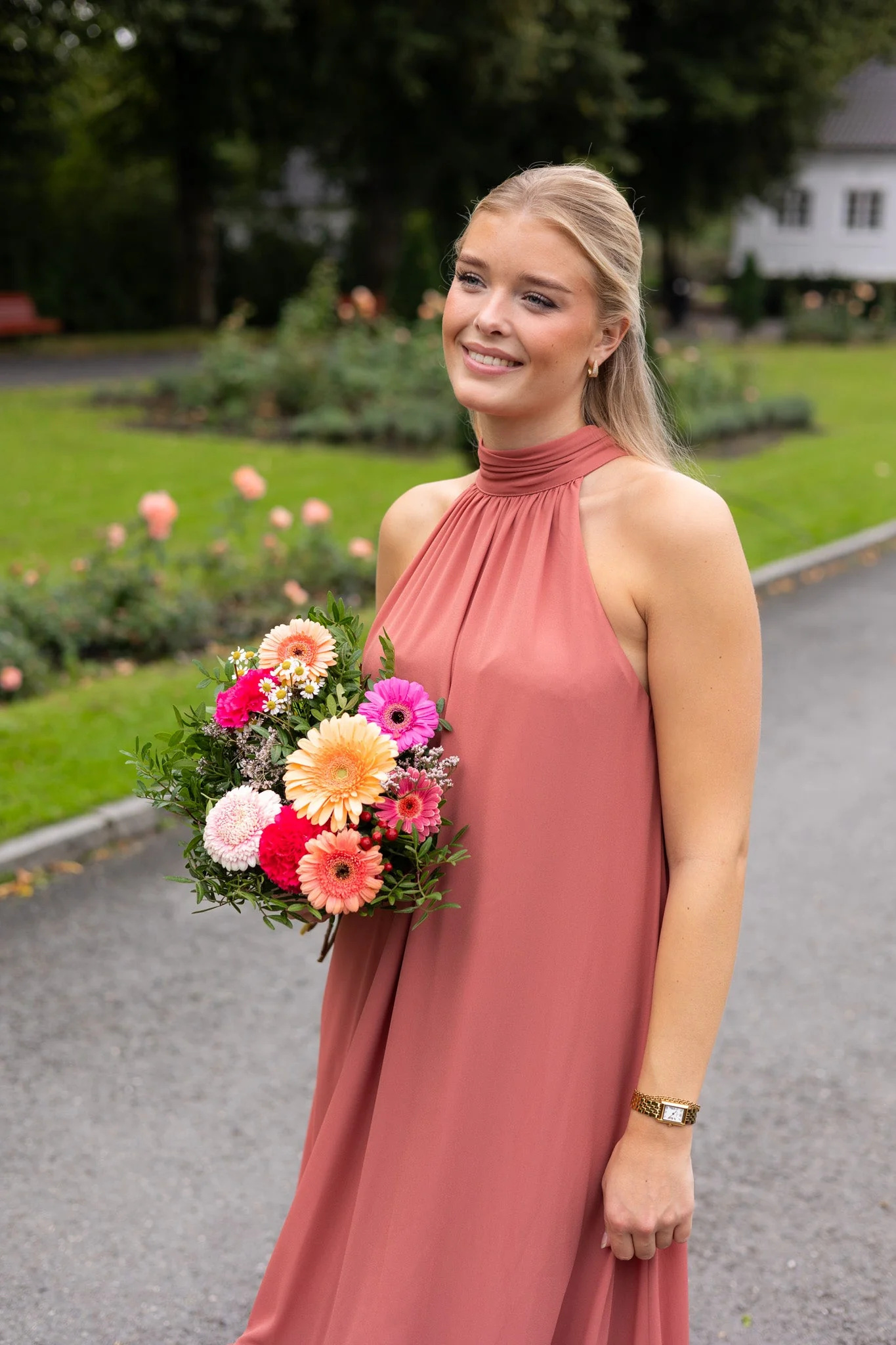 Sabrina Halterneck Ruffled Maxi Dress Terracotta - Image 3