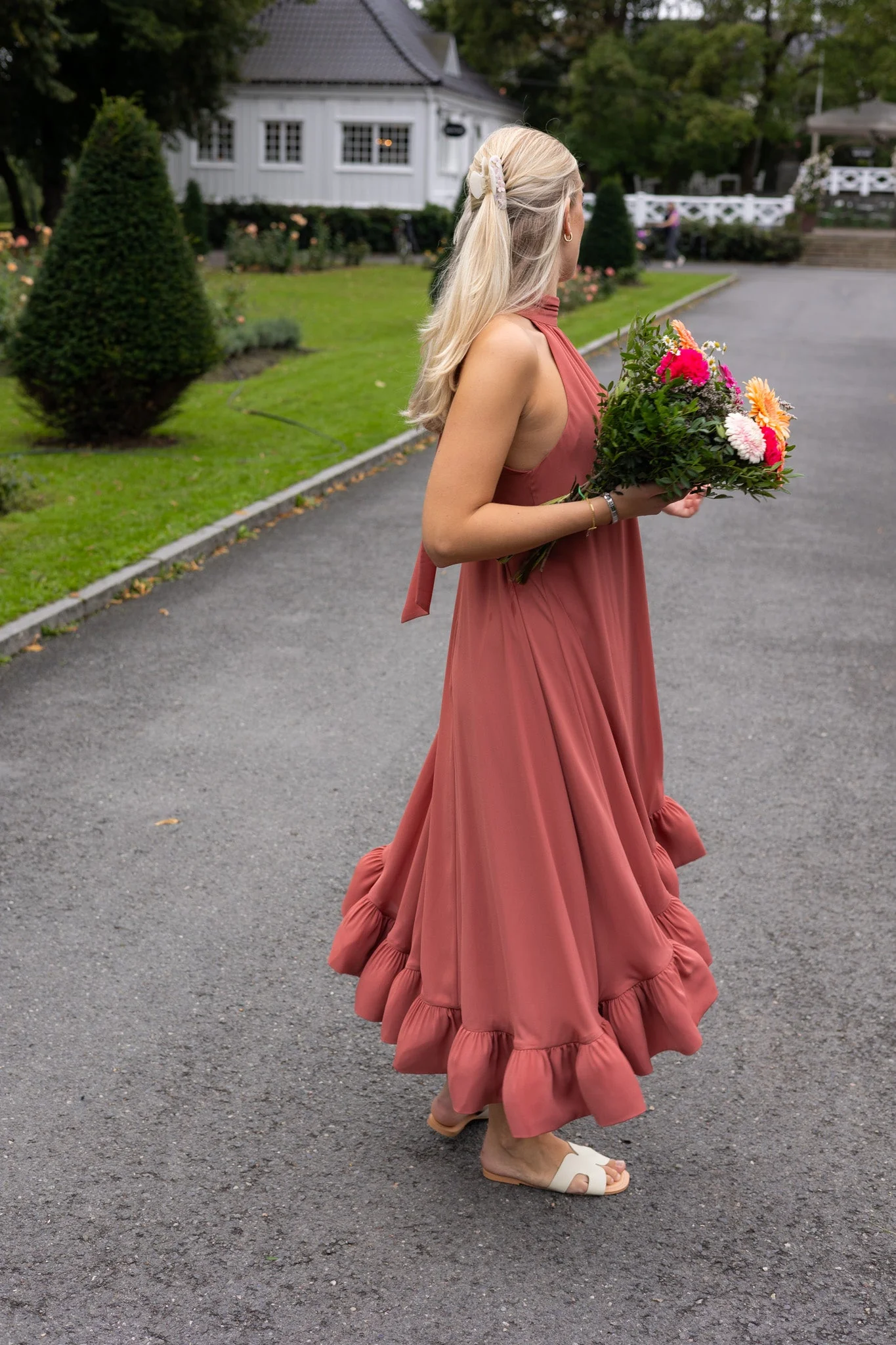 Sabrina Halterneck Ruffled Maxi Dress Terracotta - Image 5