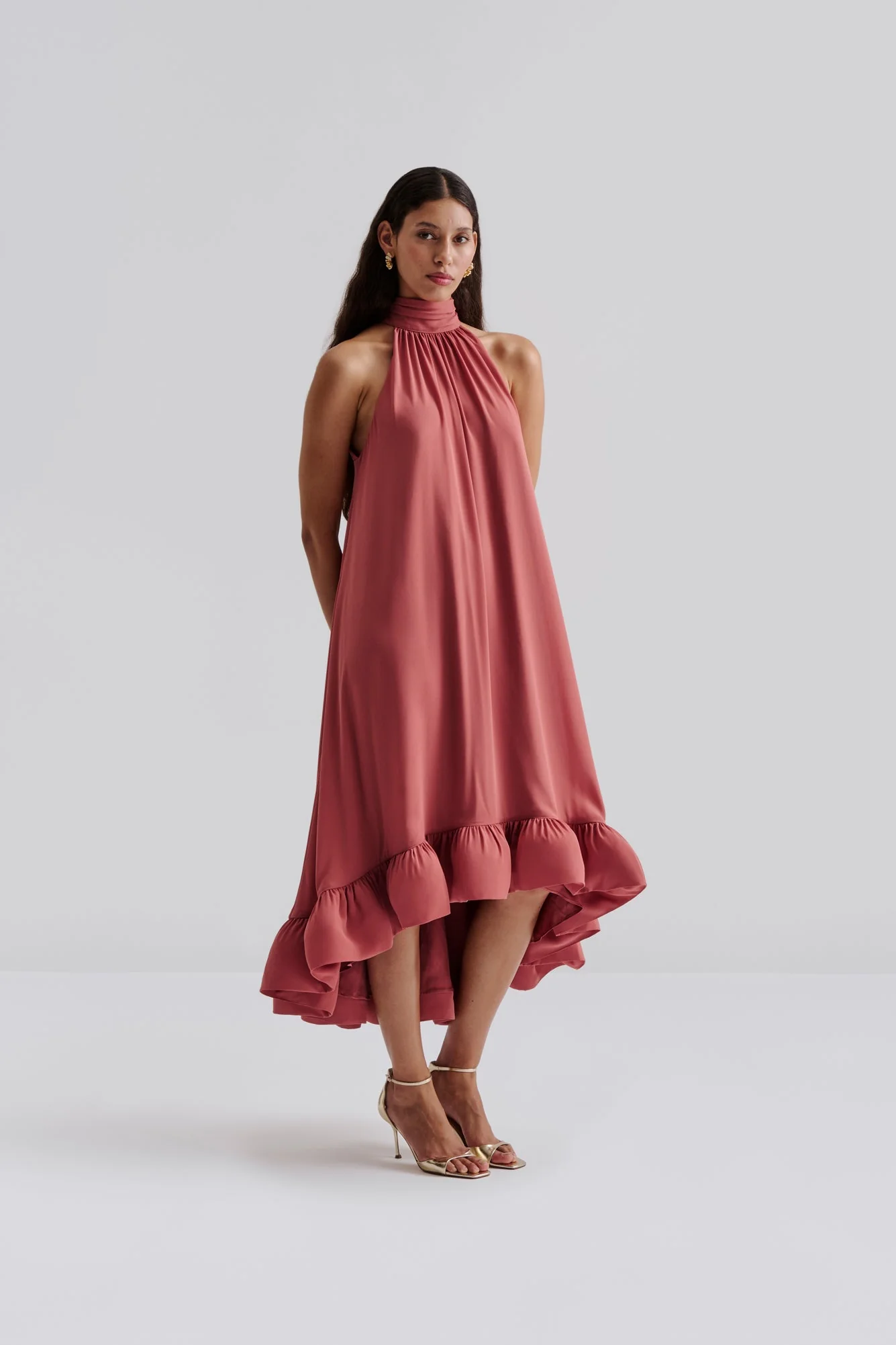 Sabrina Halterneck Ruffled Maxi Dress Terracotta - Image 8
