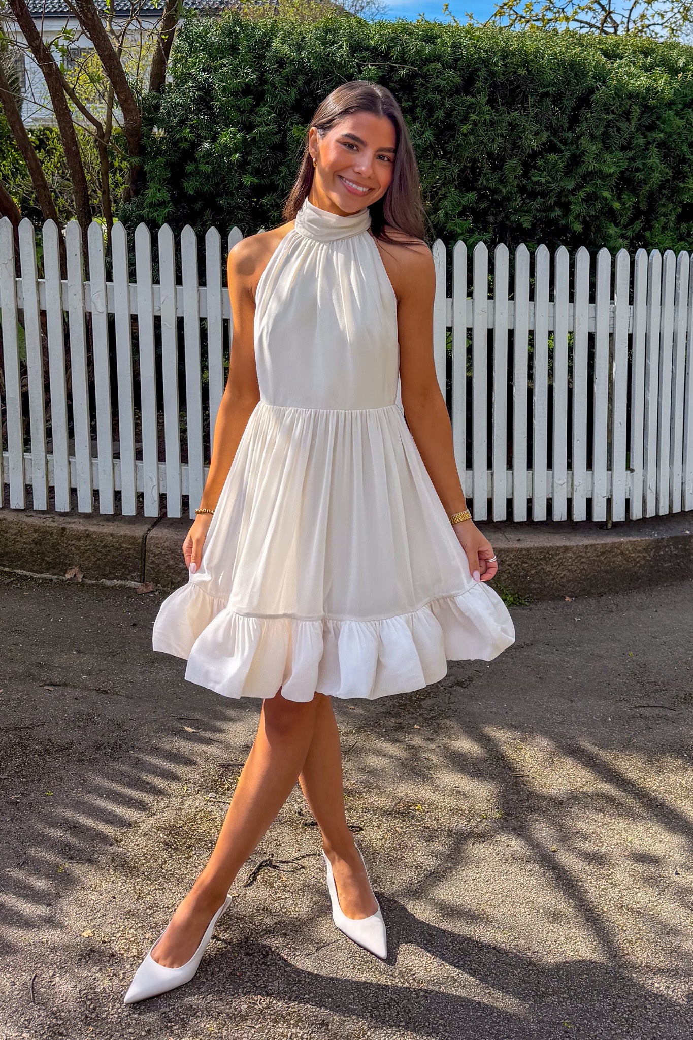 Fern Halterneck Ruffled Mini Dress White