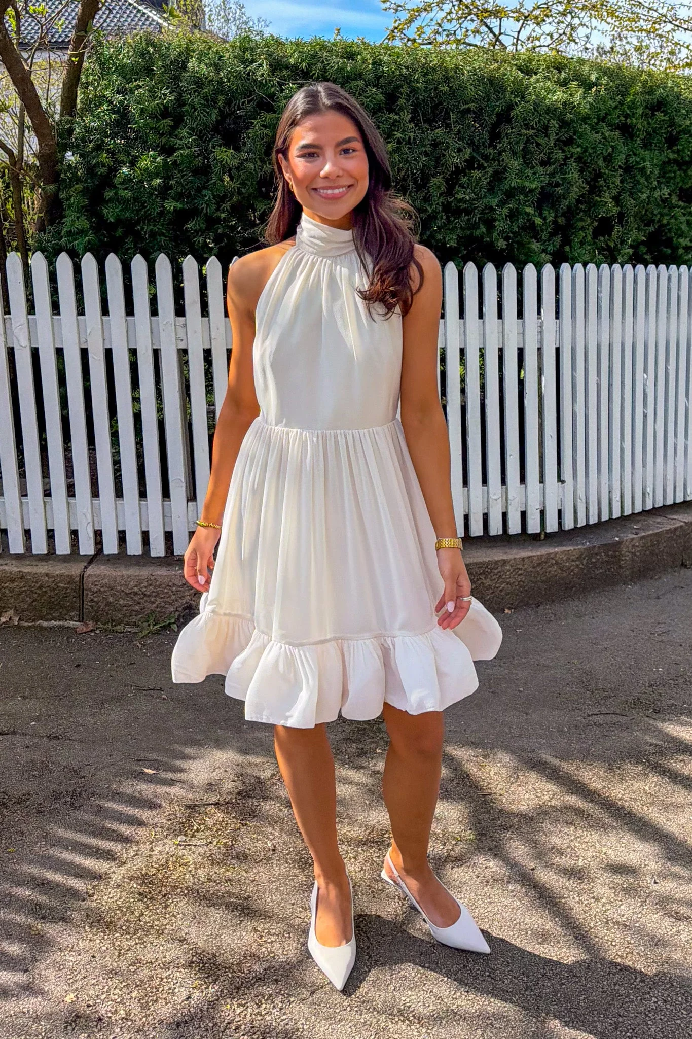 Fern Halterneck Ruffled Mini Dress White - Image 3