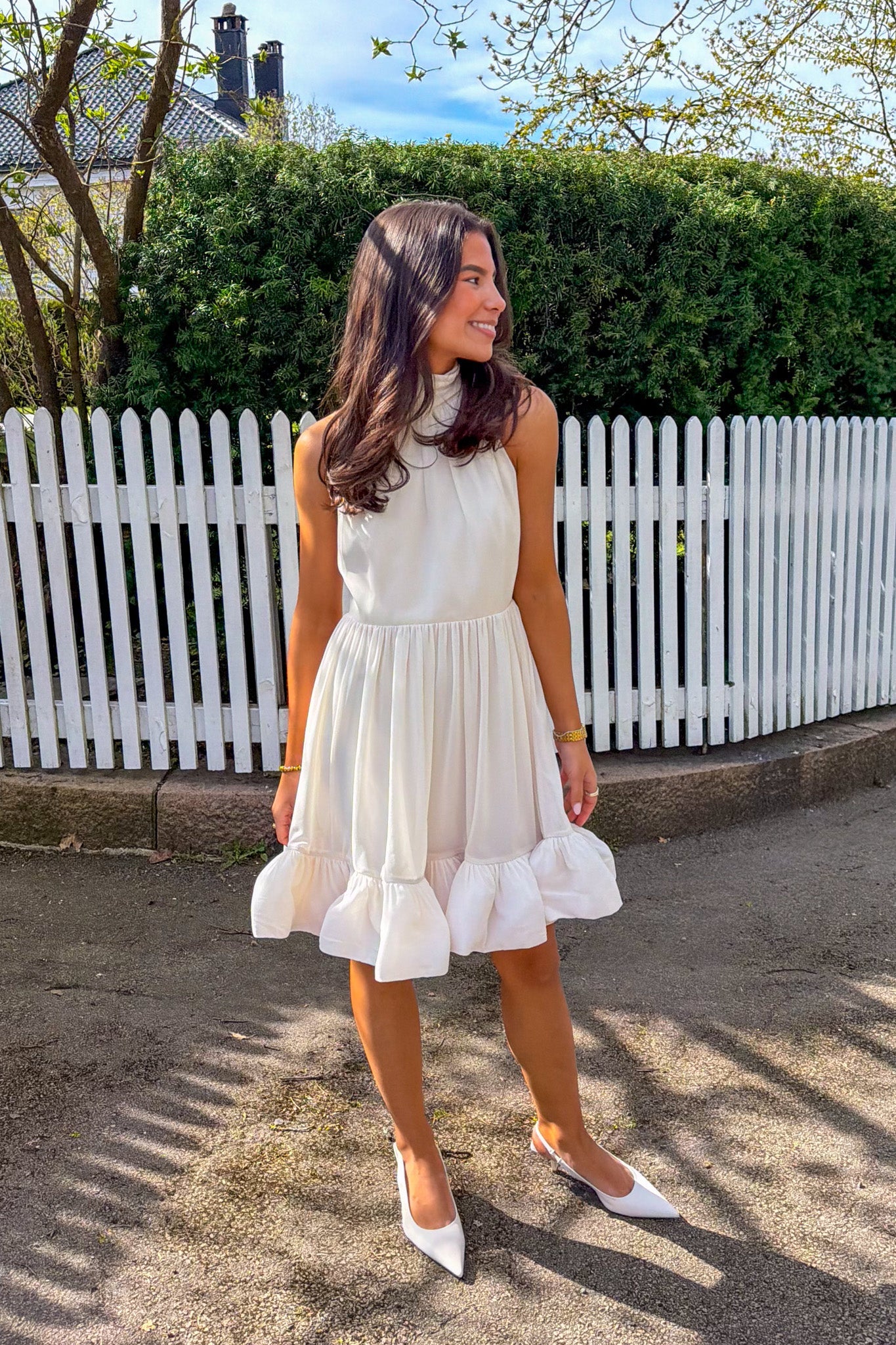 Fern Halterneck Ruffled Mini Dress White - Image 4