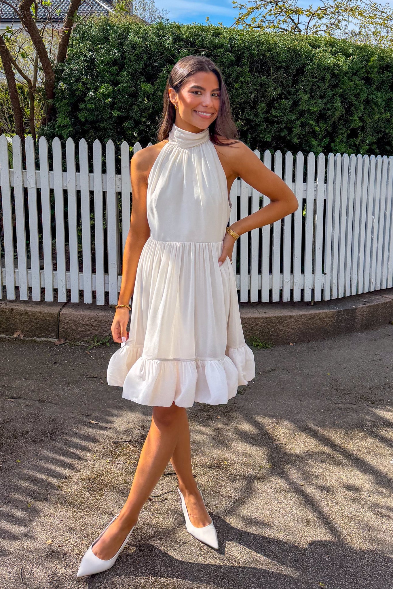 Fern Halterneck Ruffled Mini Dress White - Image 6