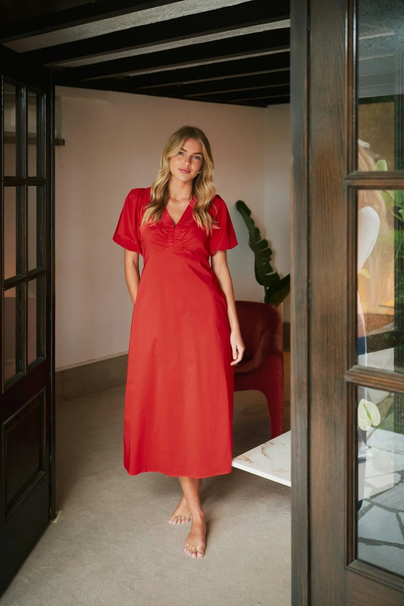 Illana Poplin Dress Red
