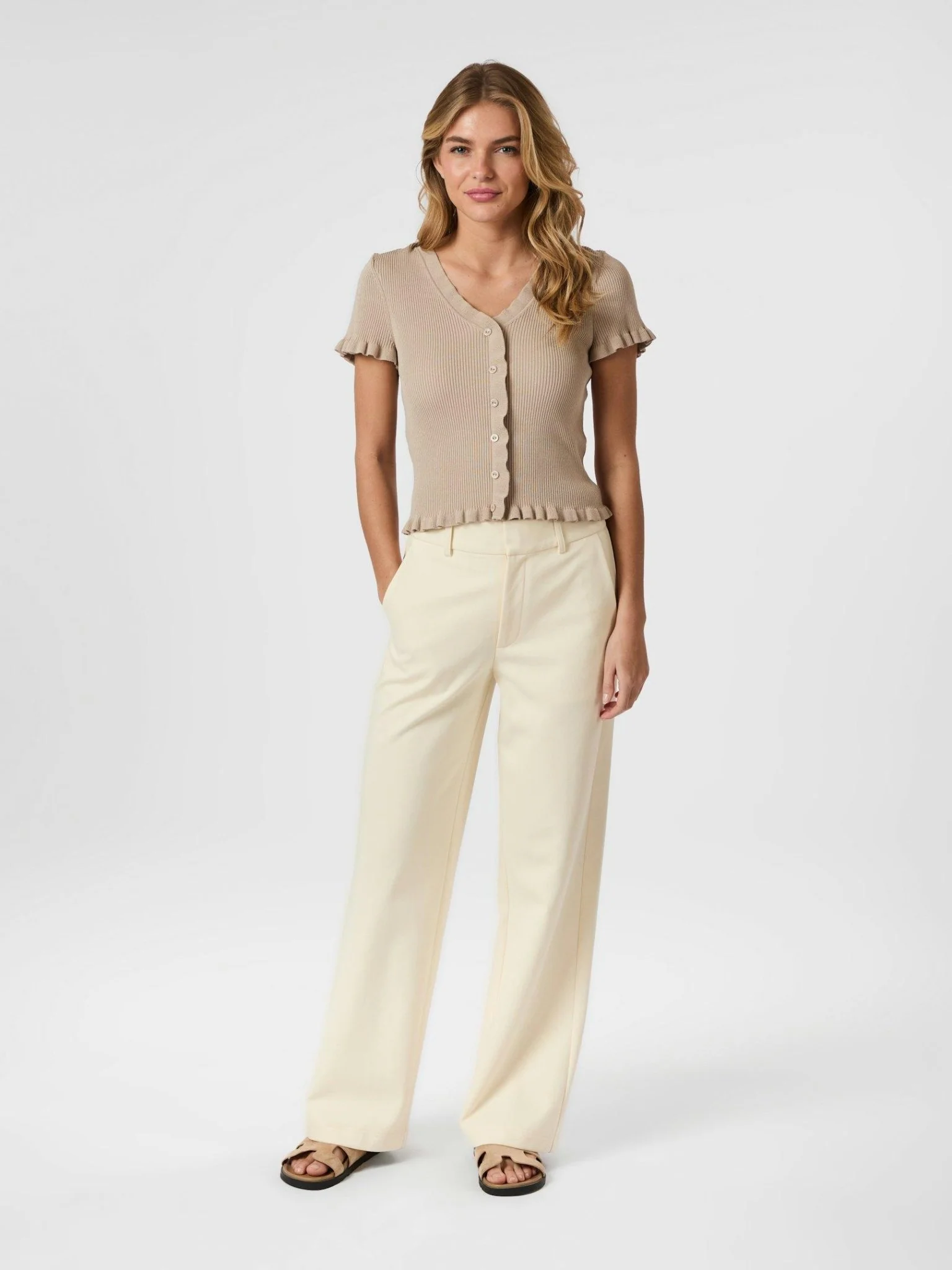 Esla Frill Knit Tee Sand - Image 3