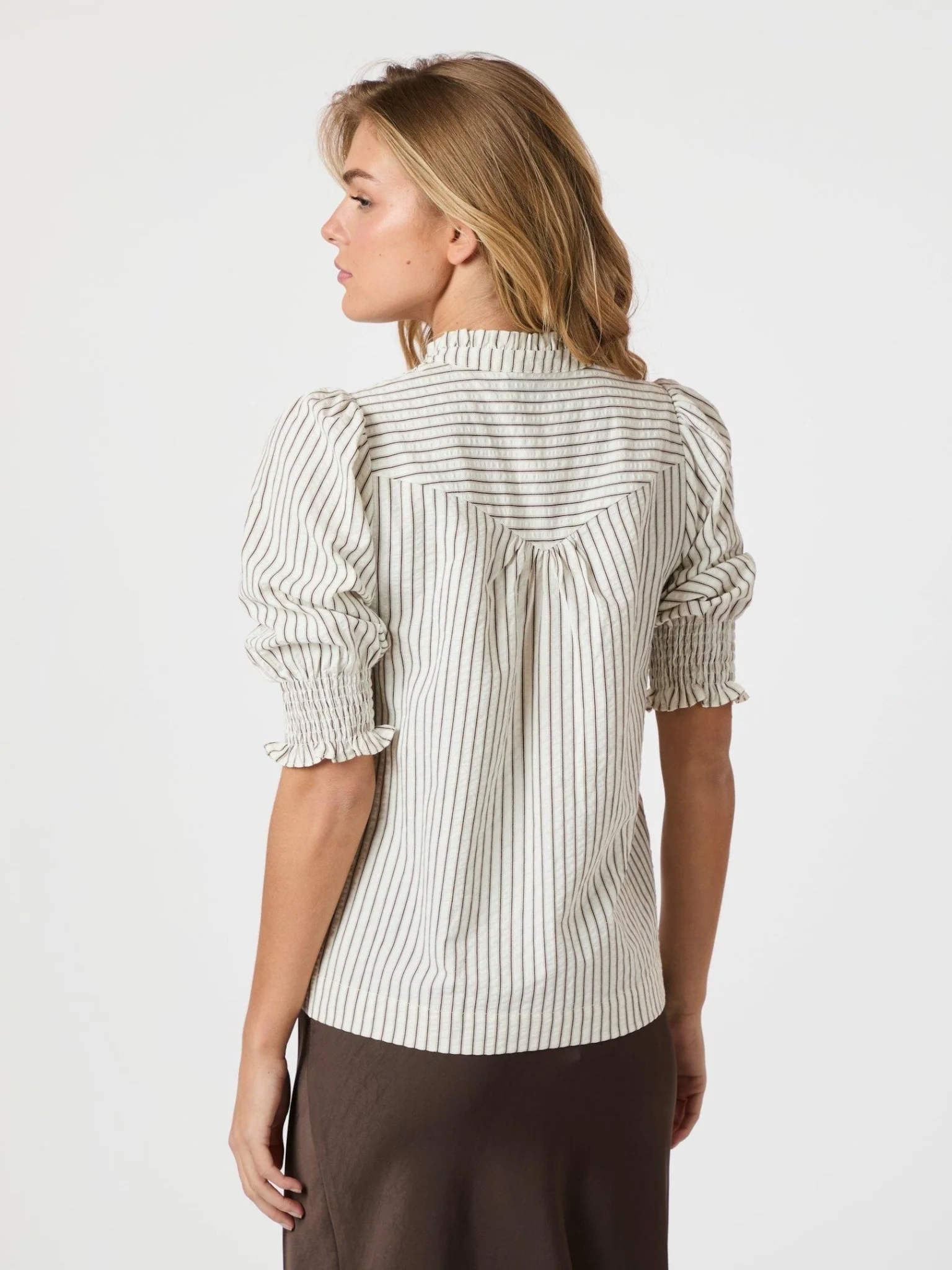 Diana Crepe Stripe Blouse Brown - Image 5