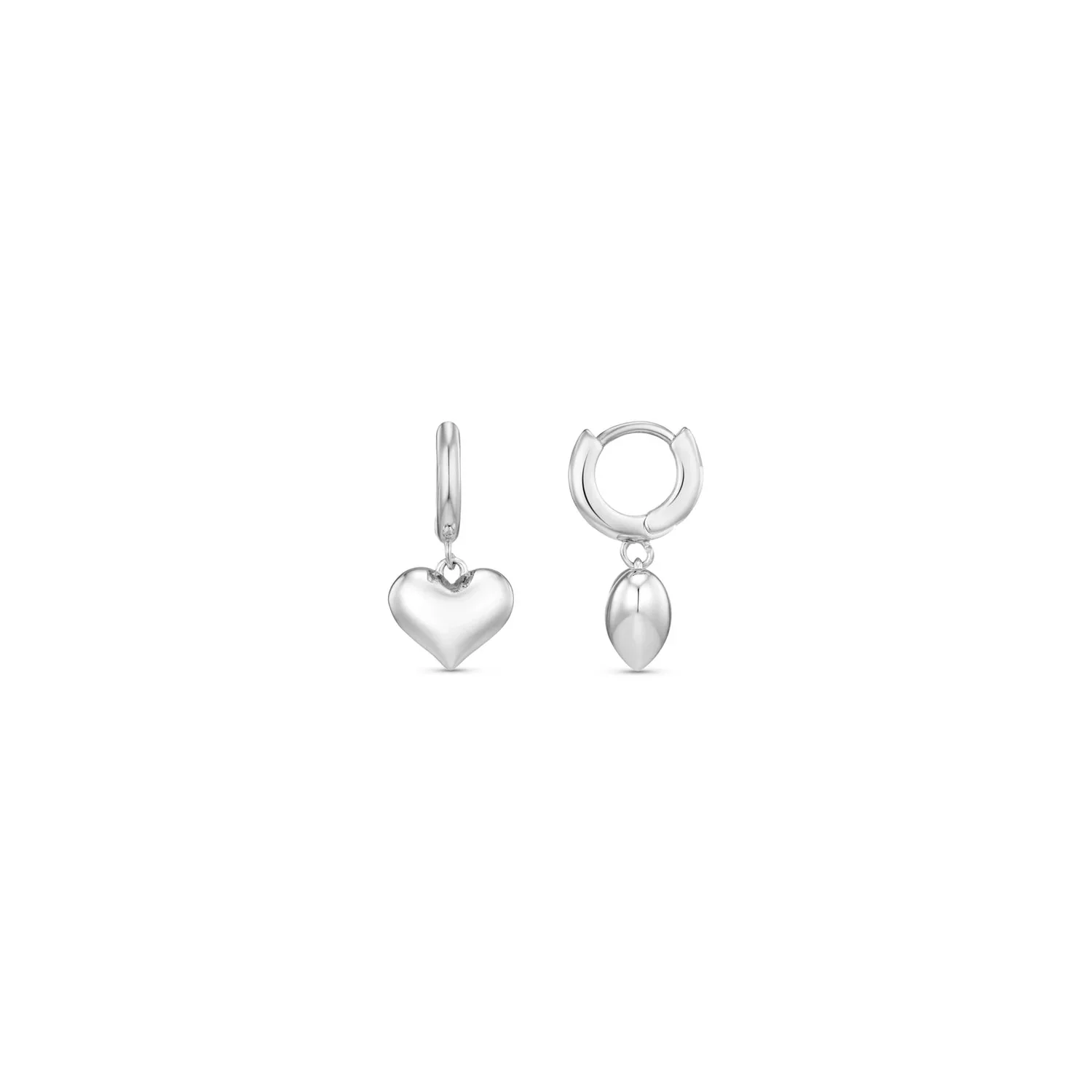 Domed Heart Charm Huggie Hoops Silver