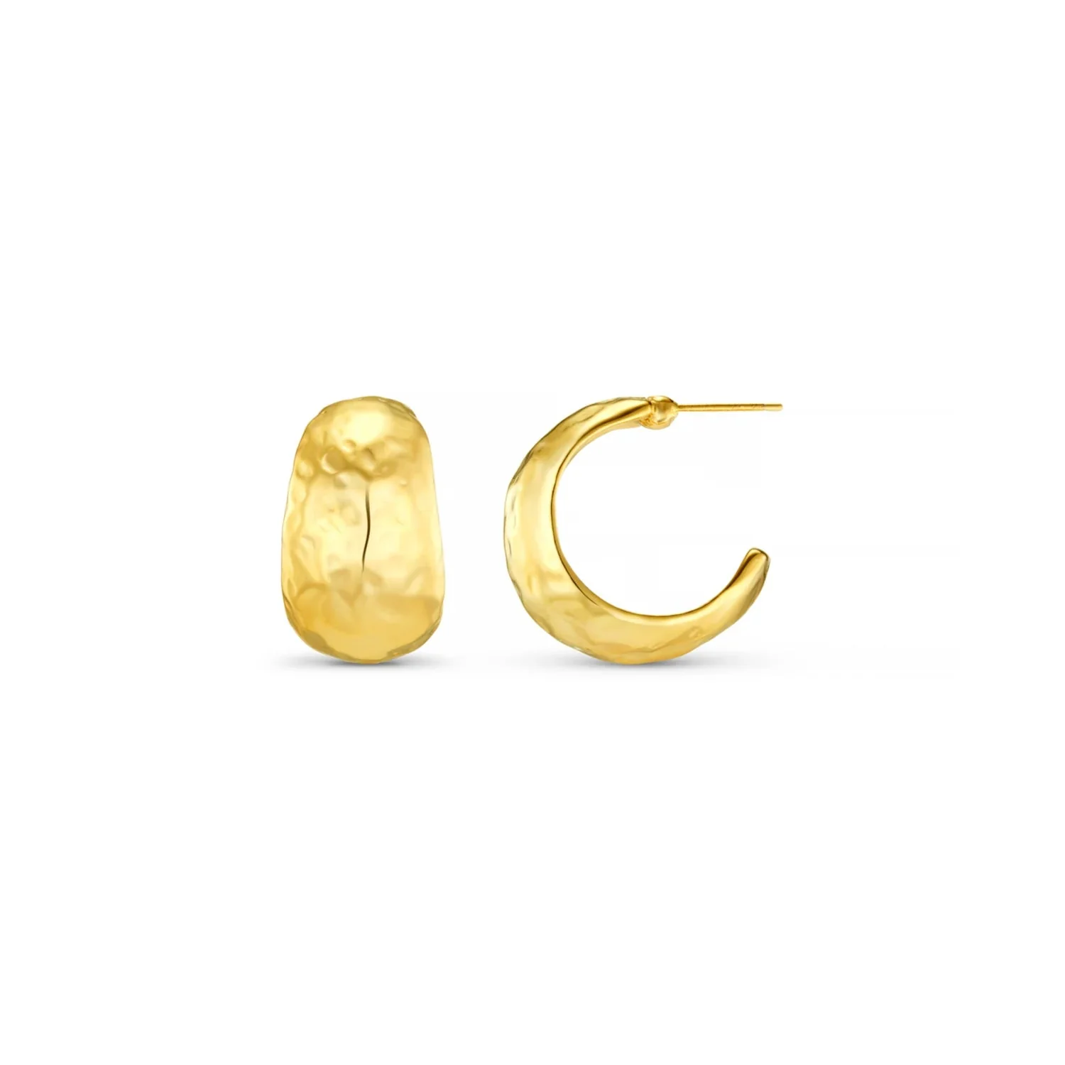 Polished Hammered Domed Hoops Pale Gold