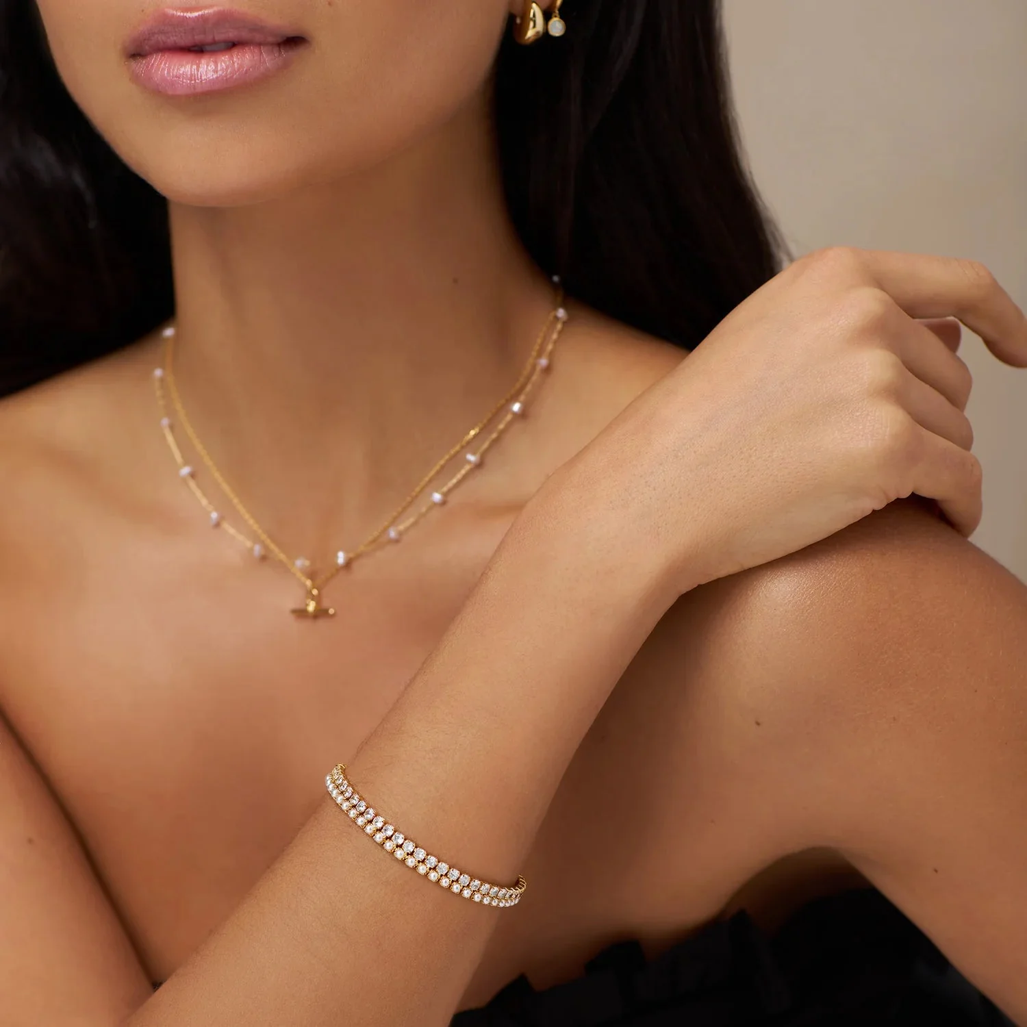 Crystal Tennis Bracelet Pale Gold - Image 2