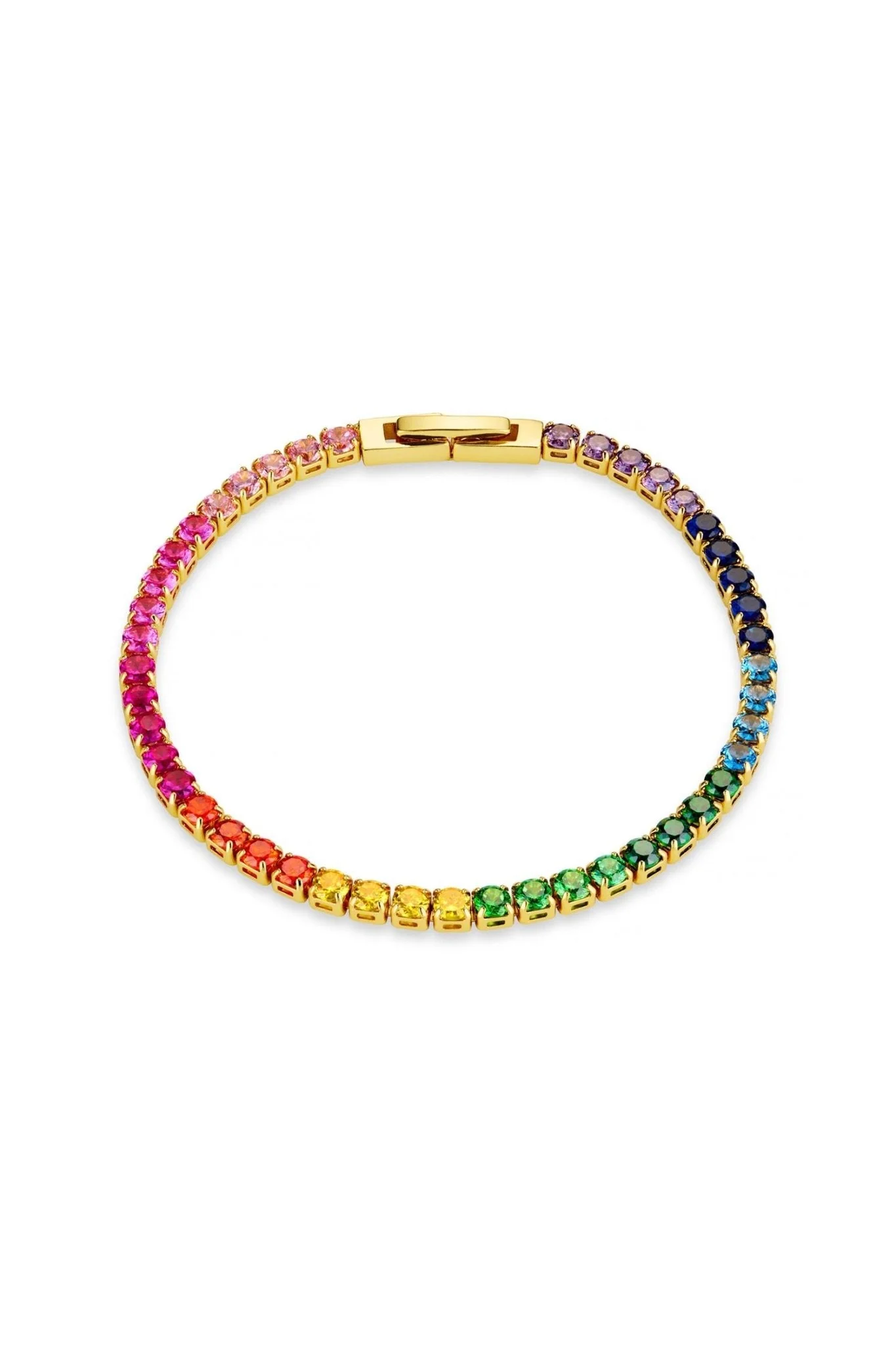 Rainbow Tennis Bracelet Pale Gold