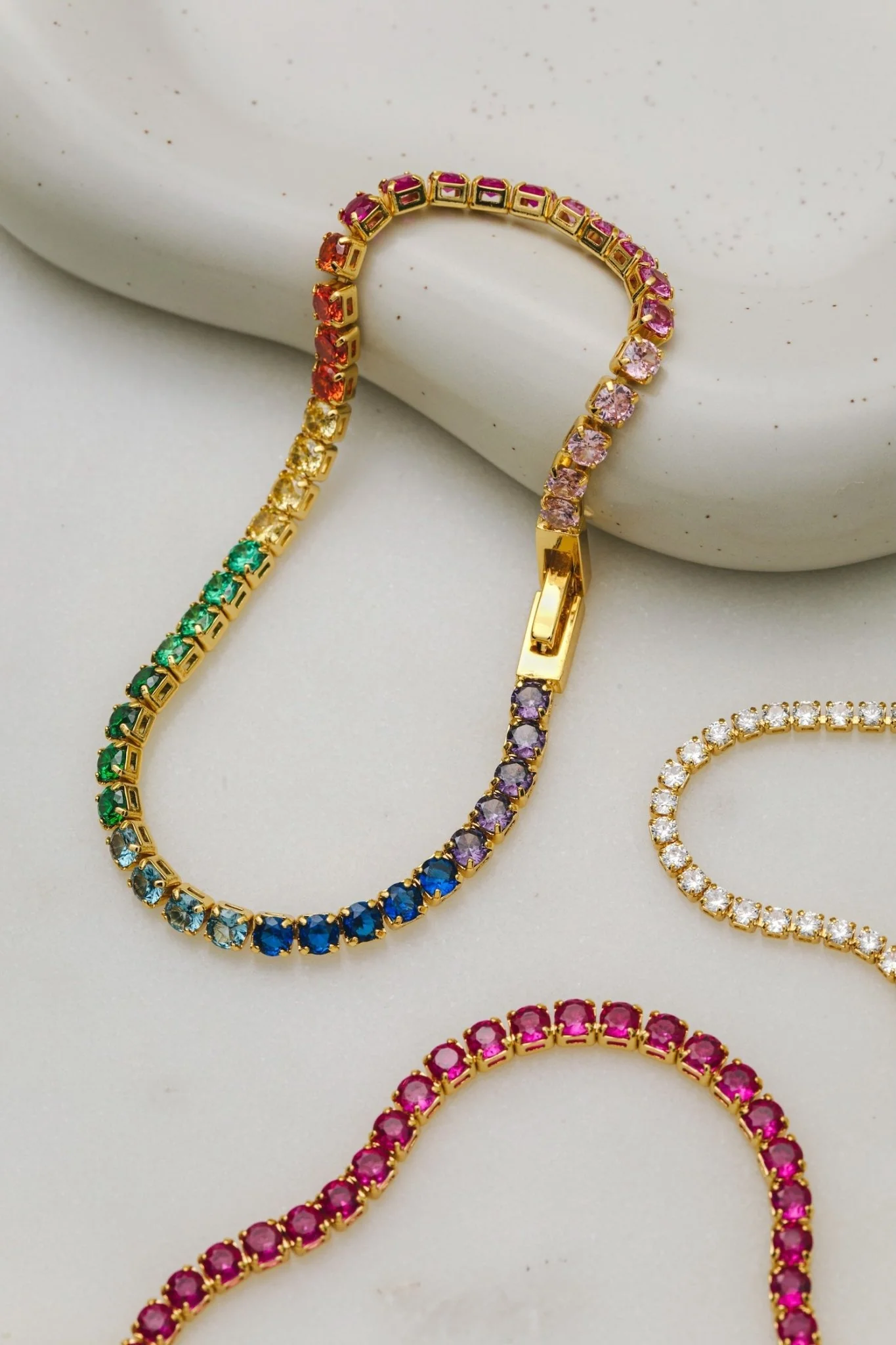 Rainbow Tennis Bracelet Pale Gold - Image 2