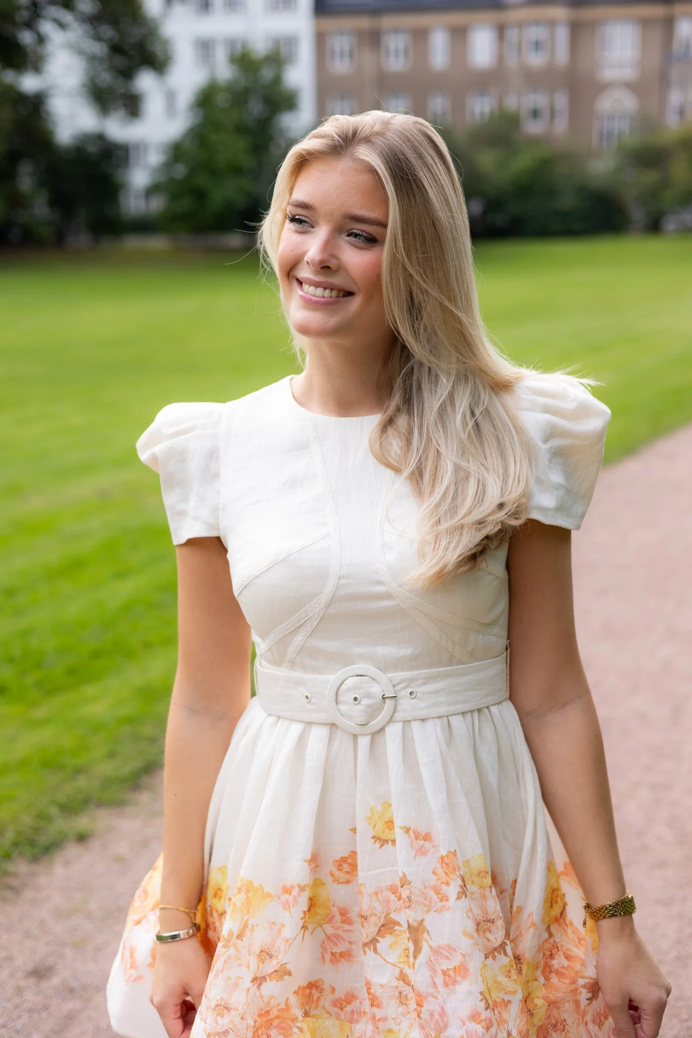 Vanna Pouf Sleeve Mini Dress Cream Peony - Image 2