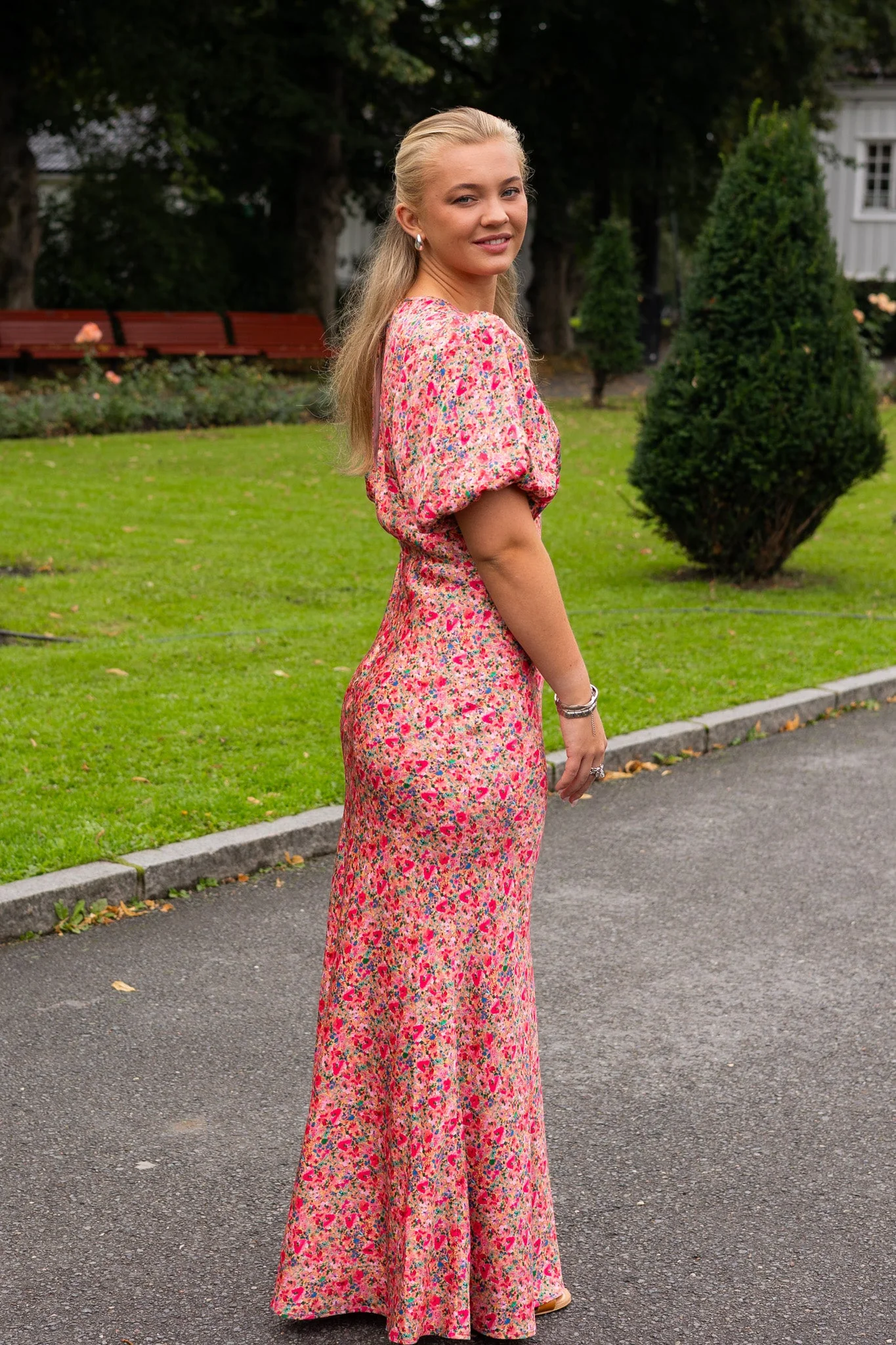 Freja Pouf Sleeve Maxi Dress Pink Ditsy - Image 4