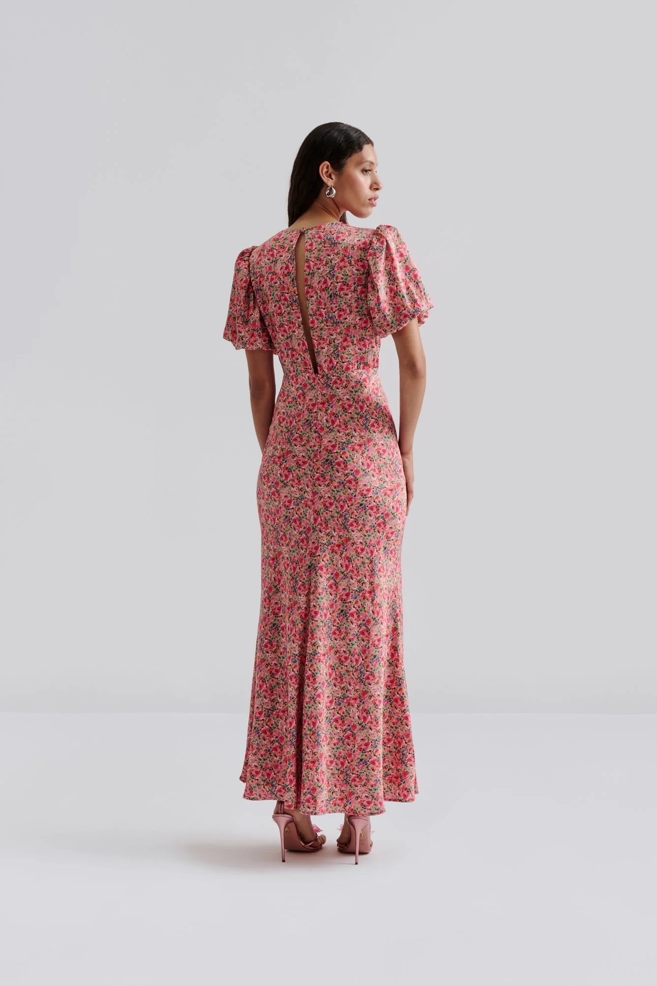 Freja Pouf Sleeve Maxi Dress Pink Ditsy - Image 9