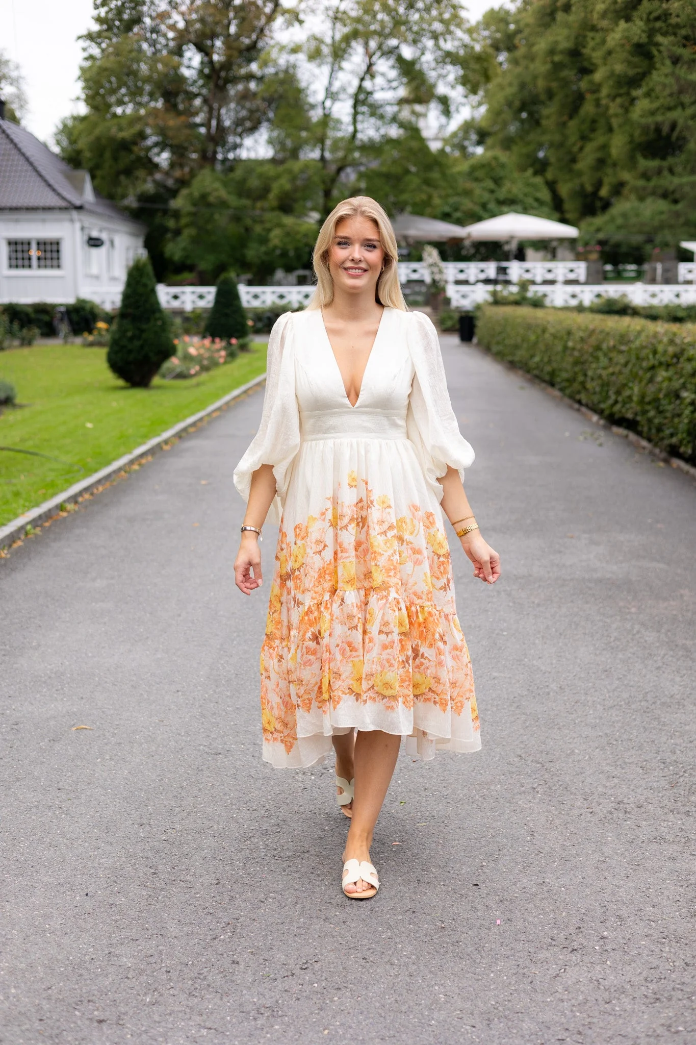 Sasia Deep V Neck Midi Dress Cream Peony - Image 3