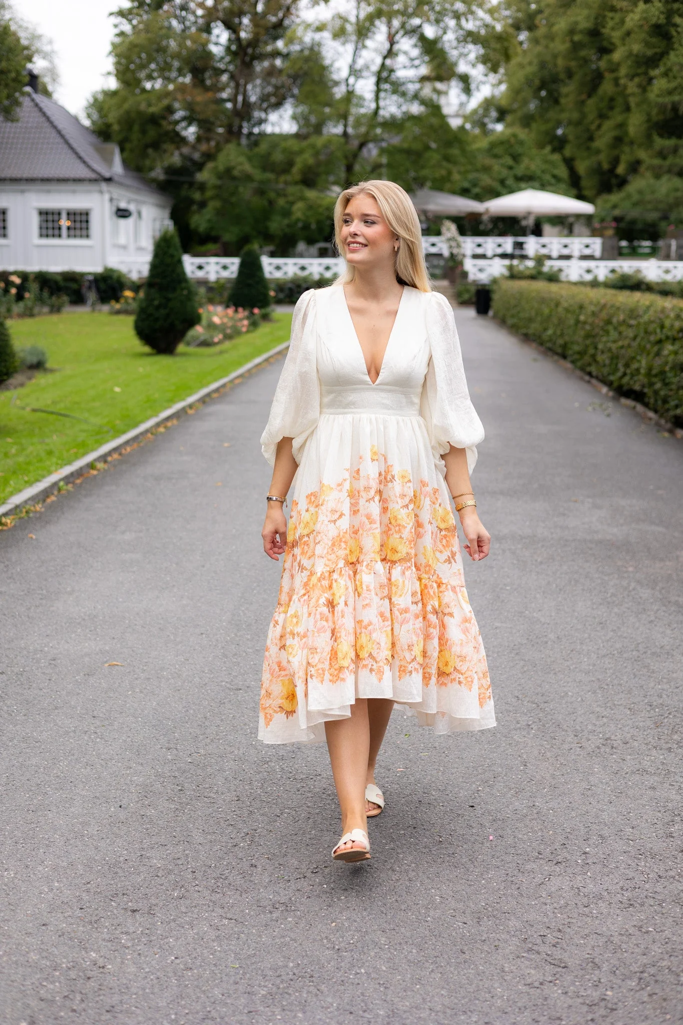 Sasia Deep V Neck Midi Dress Cream Peony - Image 4