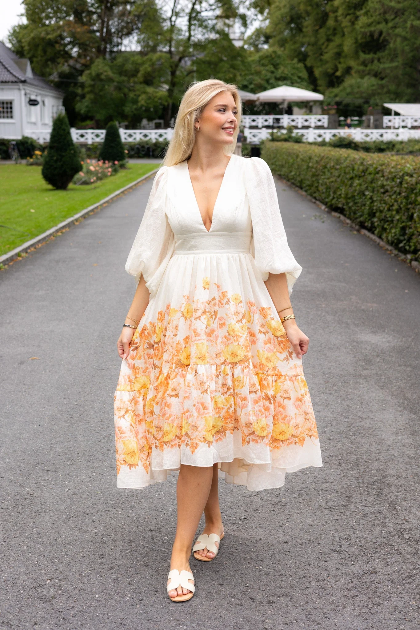 Sasia Deep V Neck Midi Dress Cream Peony - Image 5