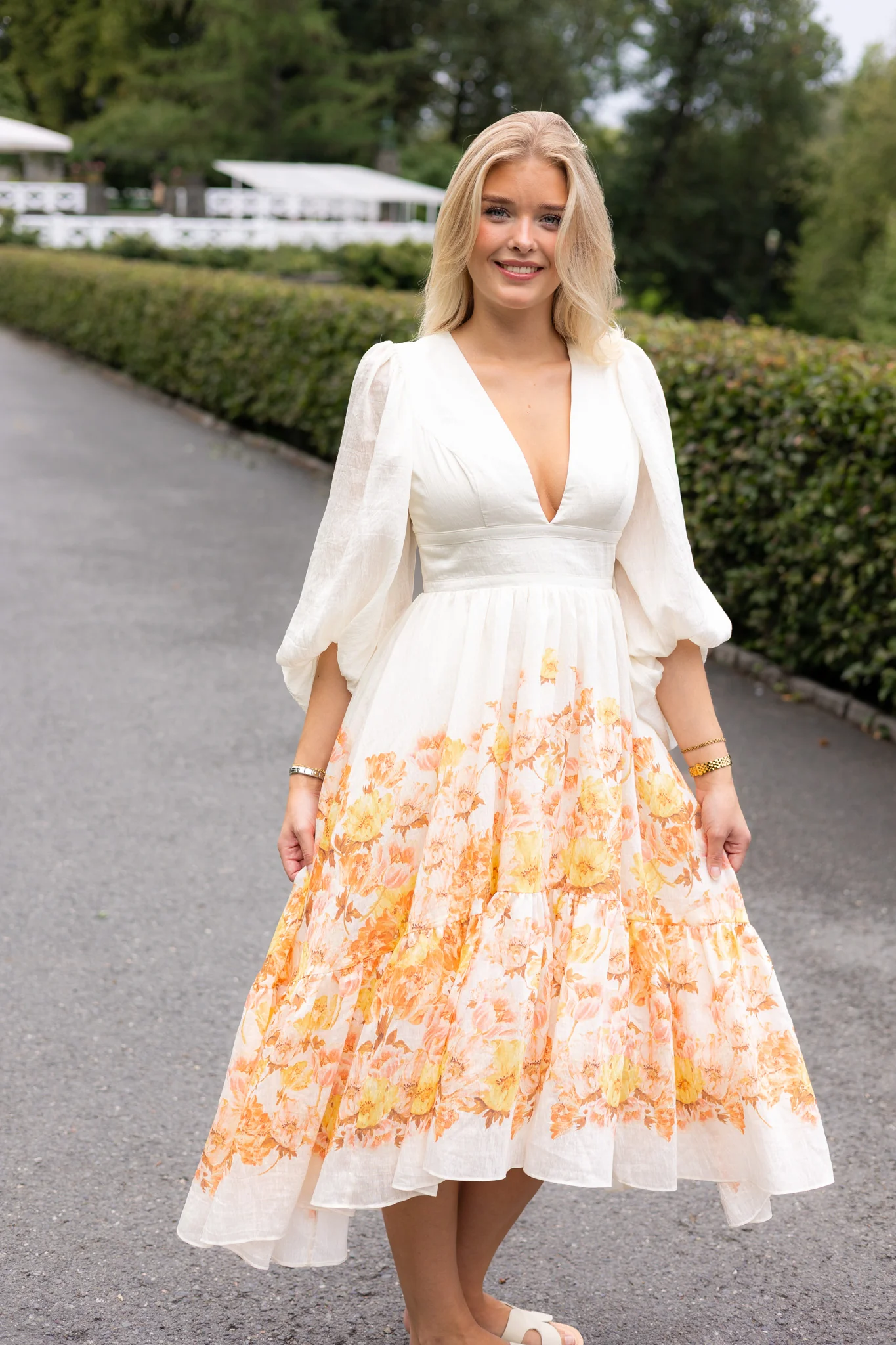 Sasia Deep V Neck Midi Dress Cream Peony - Image 6